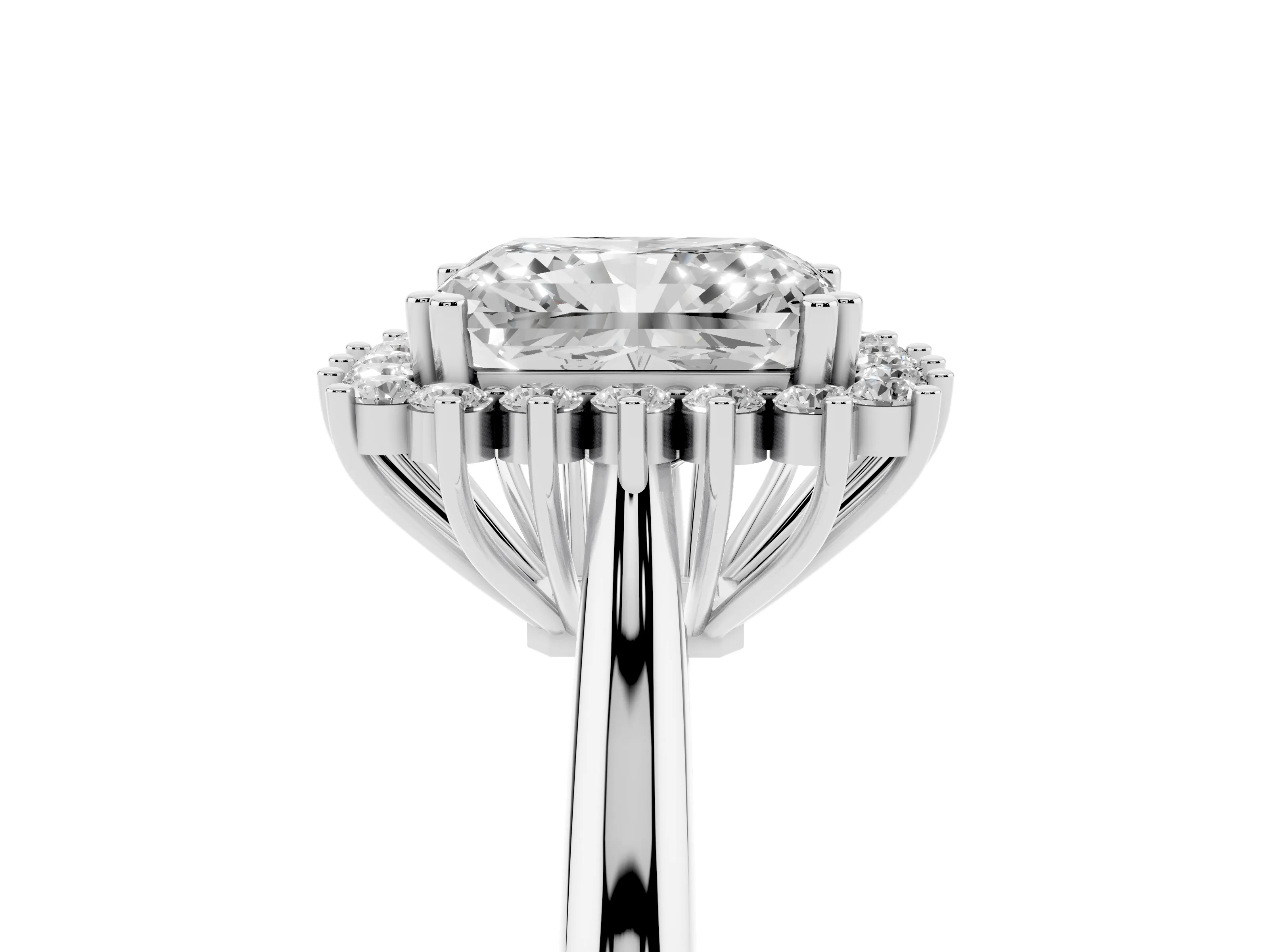 Radiant Cut Diamond Halo Ring Set in Silver with Plain Solitaire Band and Prong Setting