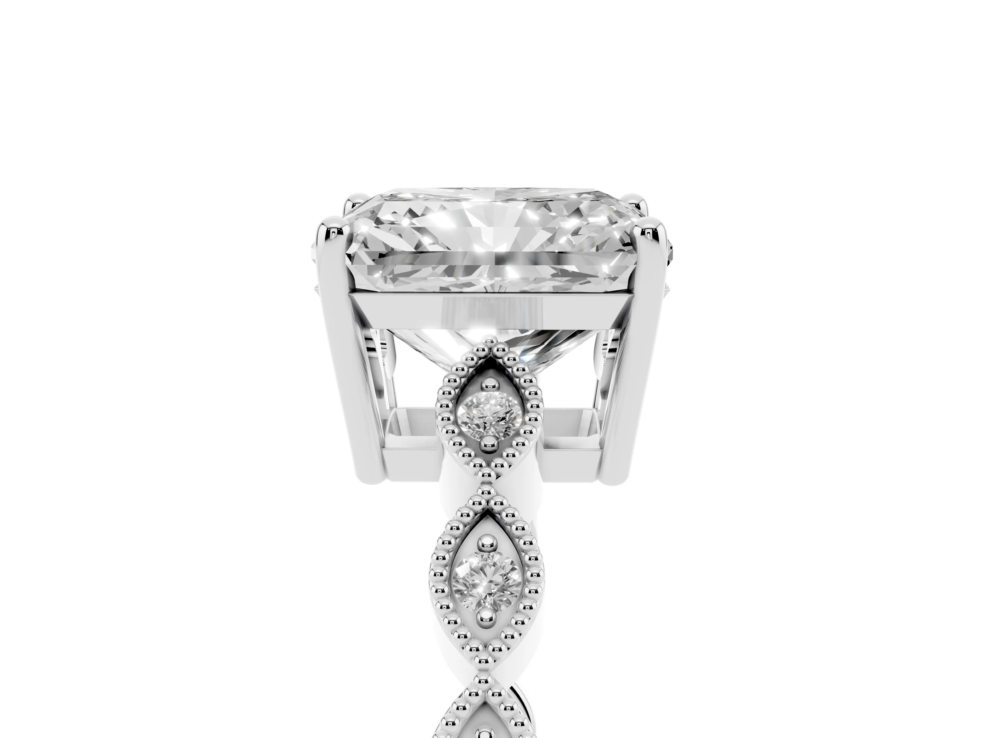 Radiant Cut Diamond Solitaire Ring Set in Silver with Infinity Twist Pavé Band