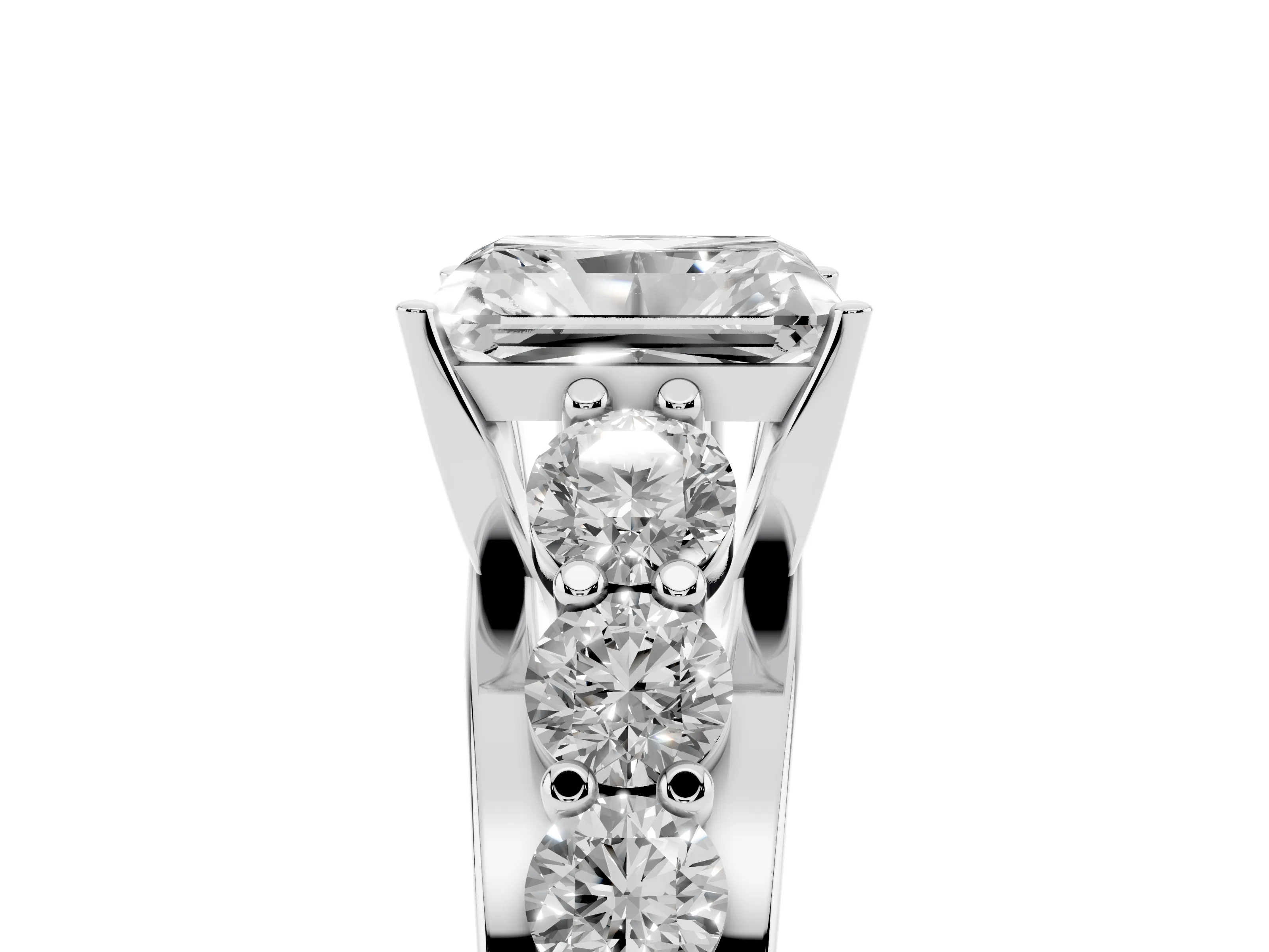 Radiant Cut Diamond Pavé Engagement Ring Set in Platinum with Prong Setting