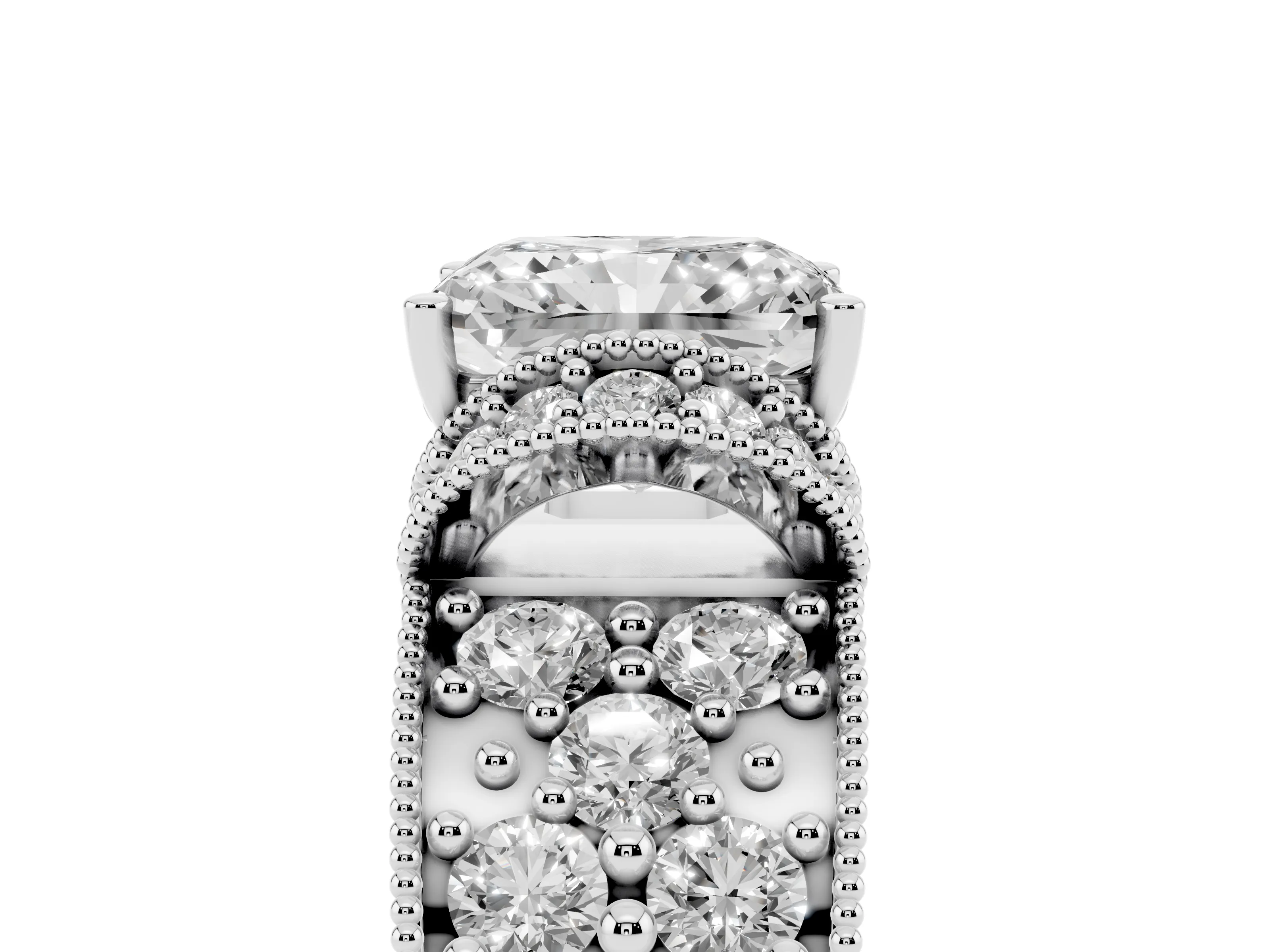 Radiant Cut Diamond Milgrain Halo Pavé Engagement Ring Set in Silver with Prong Setting