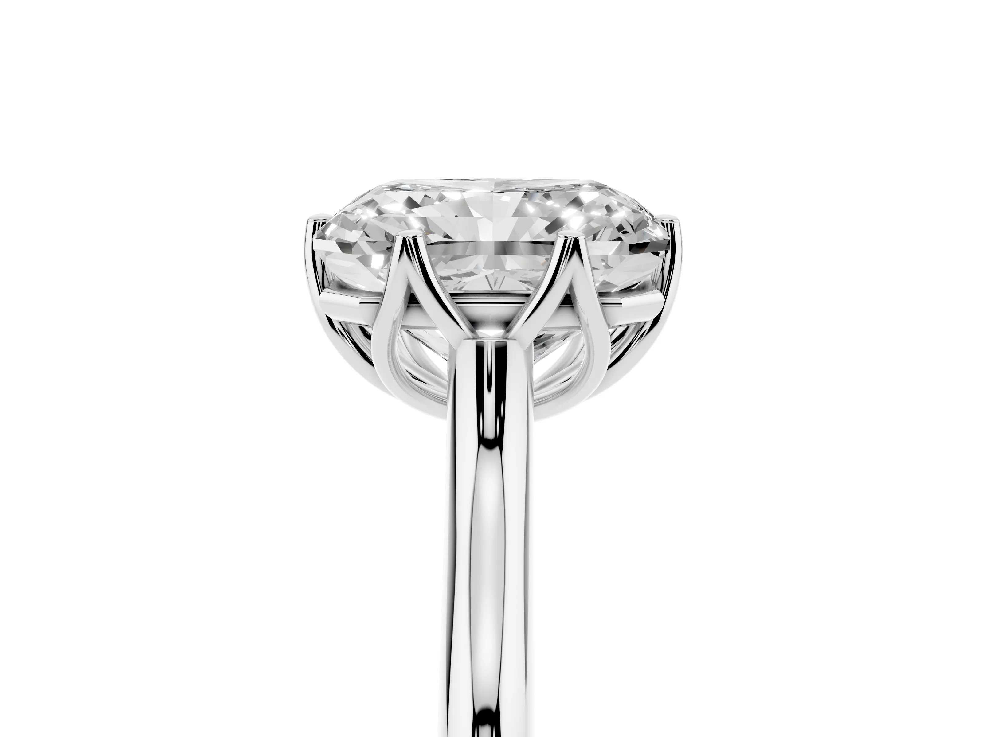 Radiant Cut Diamond Solitaire Cathedral Ring Set in Platinum with Prong Setting