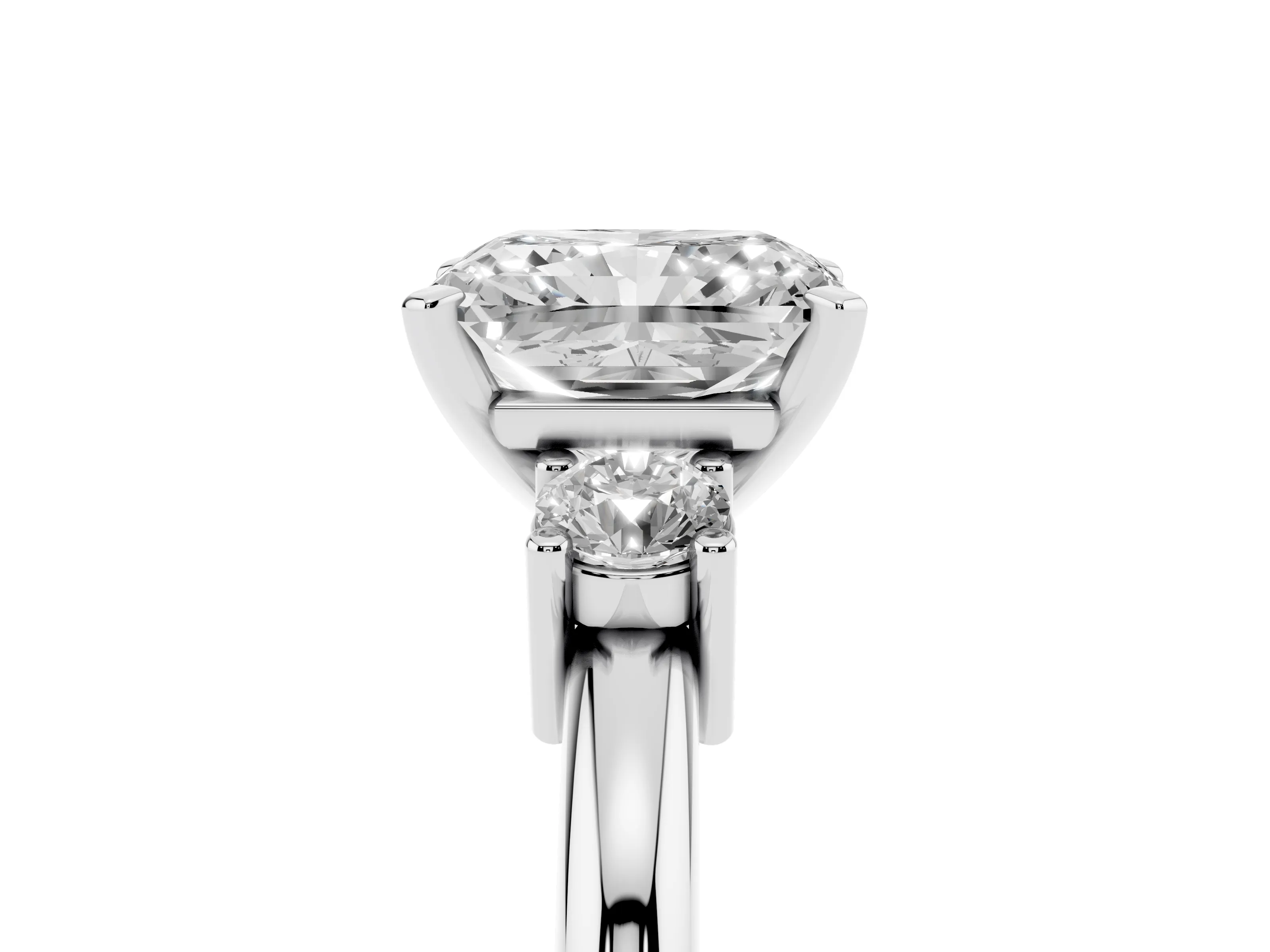 Three-Stone Radiant Cut Diamond Ring Set in Silver with Prong Setting and Plain Band