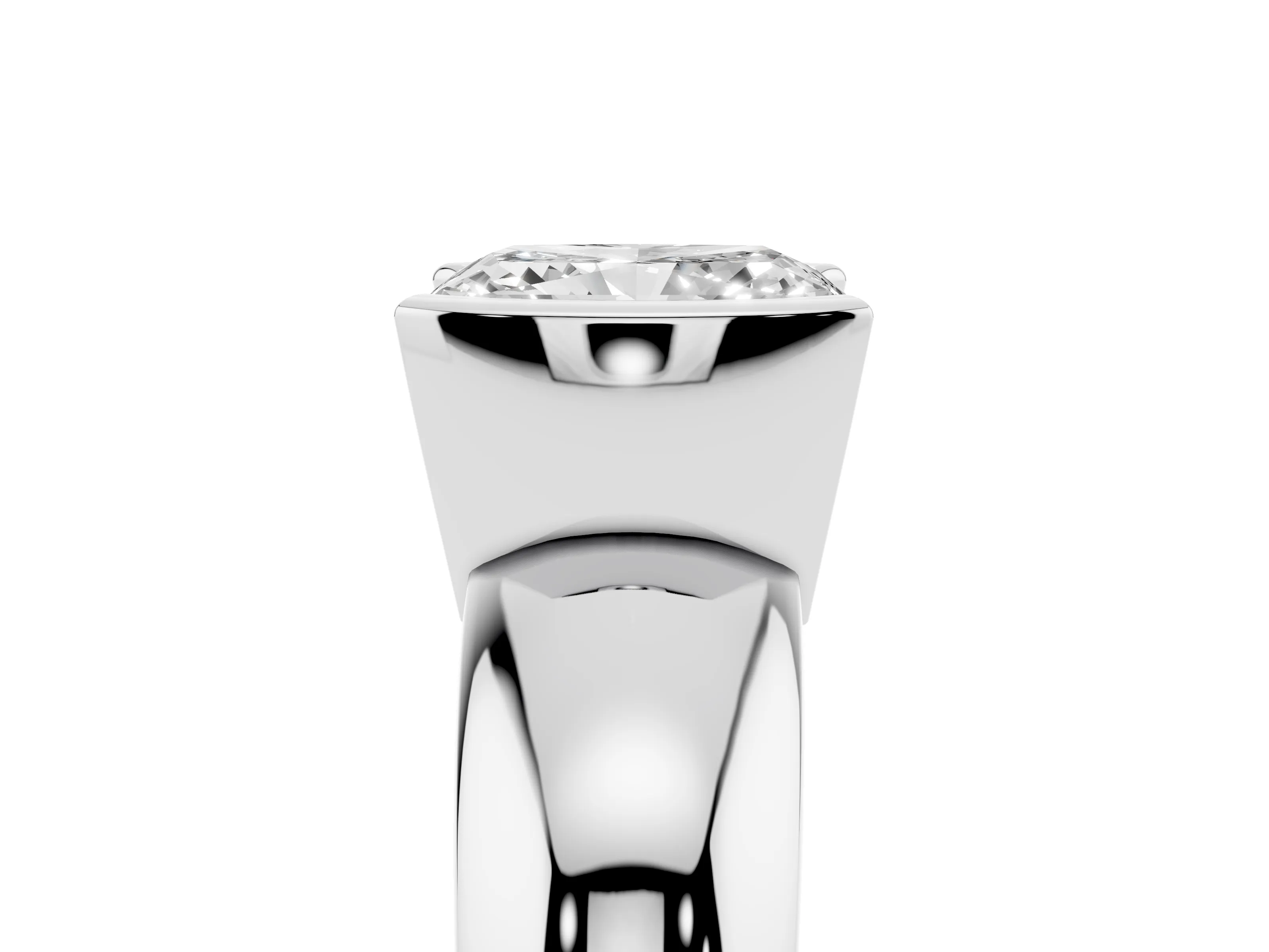 Radiant Cut Diamond Solitaire Tension Set Ring Set in White gold with Wide Band