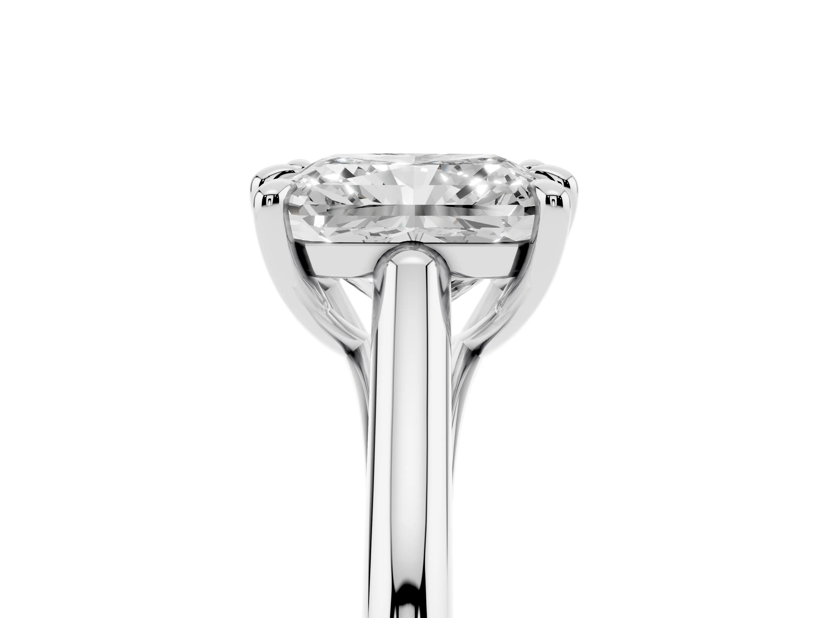 Radiant Cut Diamond Solitaire Engagement Ring Set in Silver with Prong Setting and Plain Classic Band