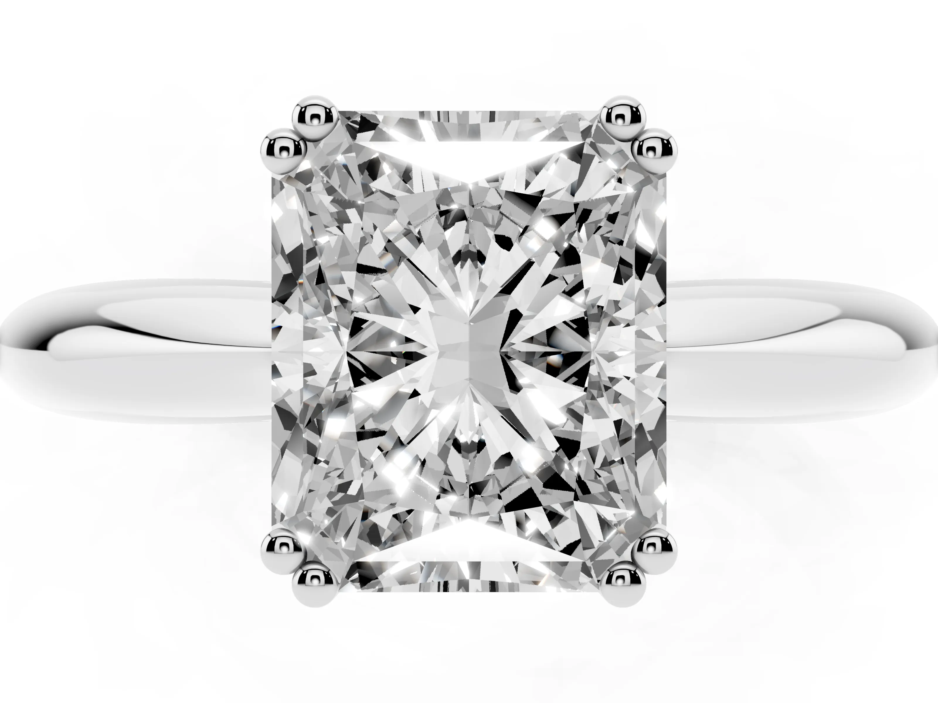 Radiant Cut Diamond Solitaire Engagement Ring Set in Platinum with Tapered Band and Prong Setting