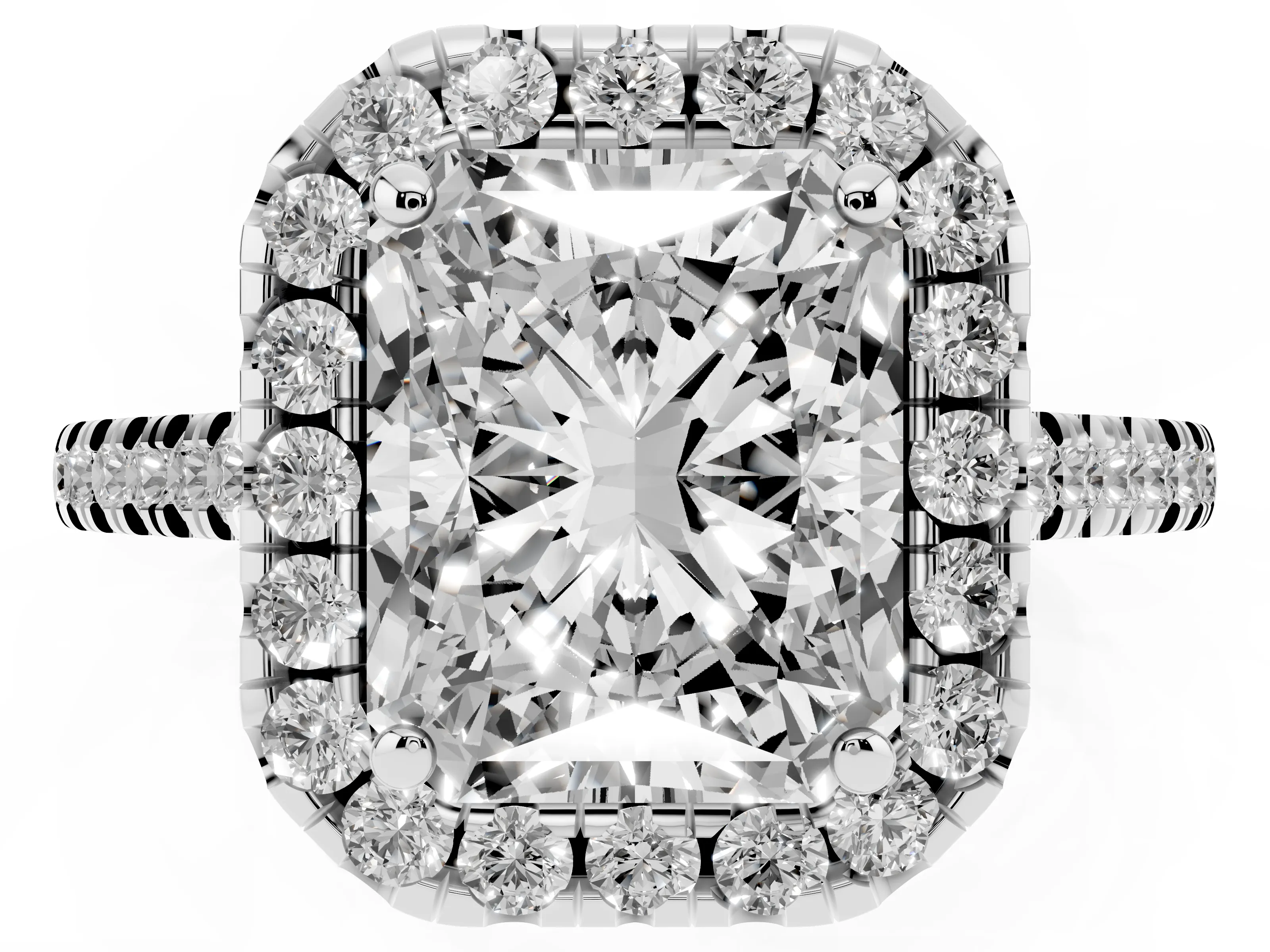 Radiant Cut Diamond Cushion Halo Ring Set in Platinum with Pavé Band