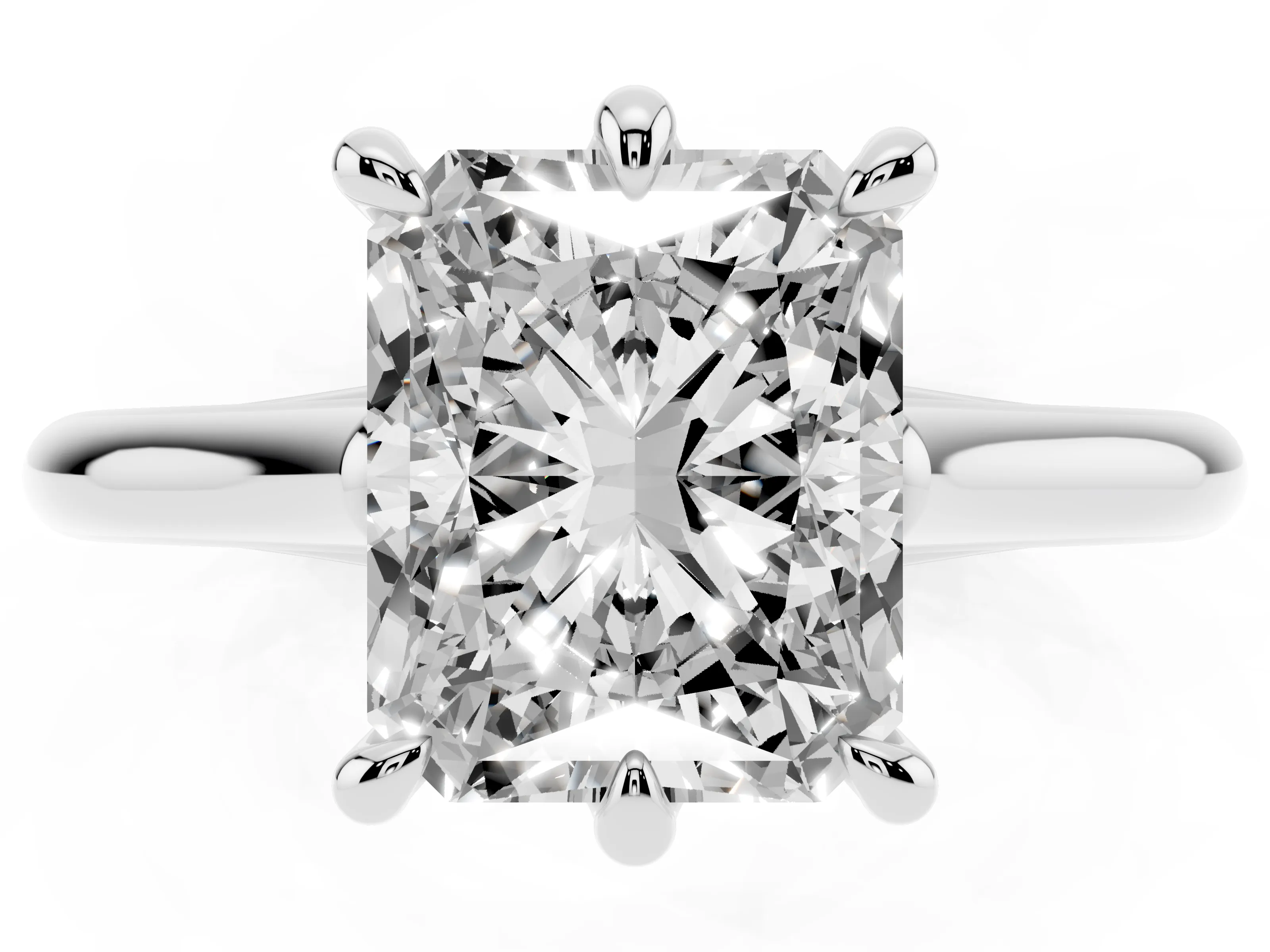 Radiant Cut Diamond Solitaire Engagement Ring Set in Silver with Prong Setting and Plain Classic Band