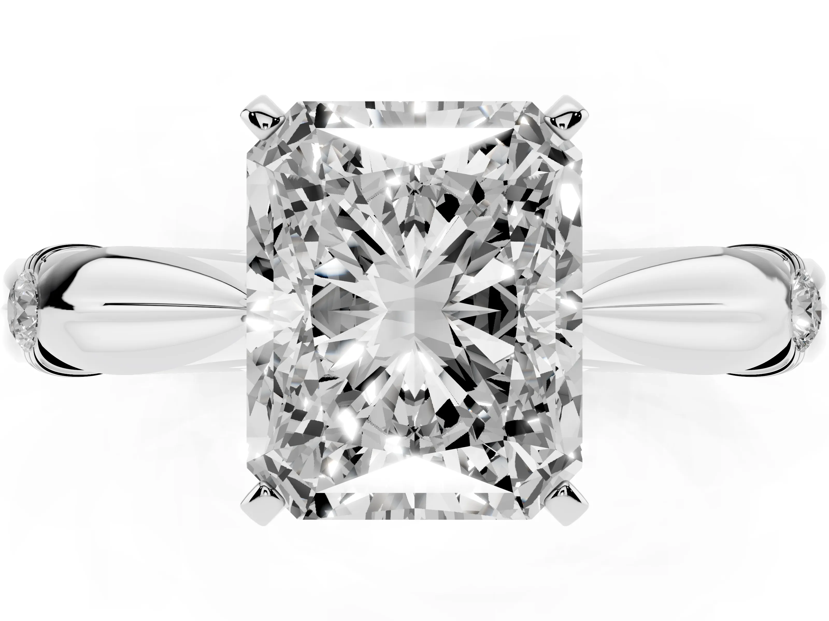 Radiant Cut Diamond Solitaire Twisted Band Ring Set in Platinum with Accent Stones and Prong Setting