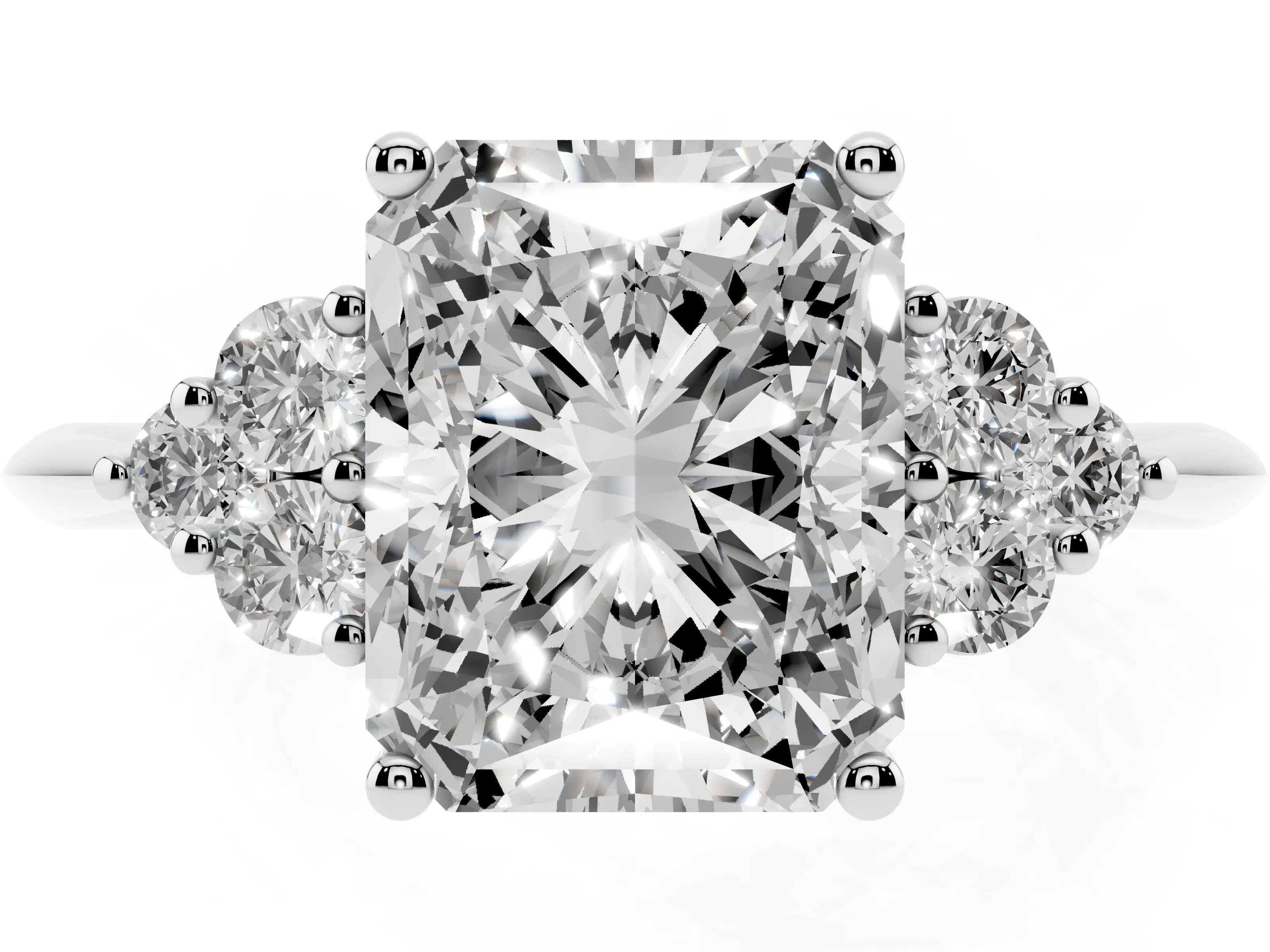 Radiant Cut Diamond Cluster Ring Set in Platinum with Plain Band and Prong Setting