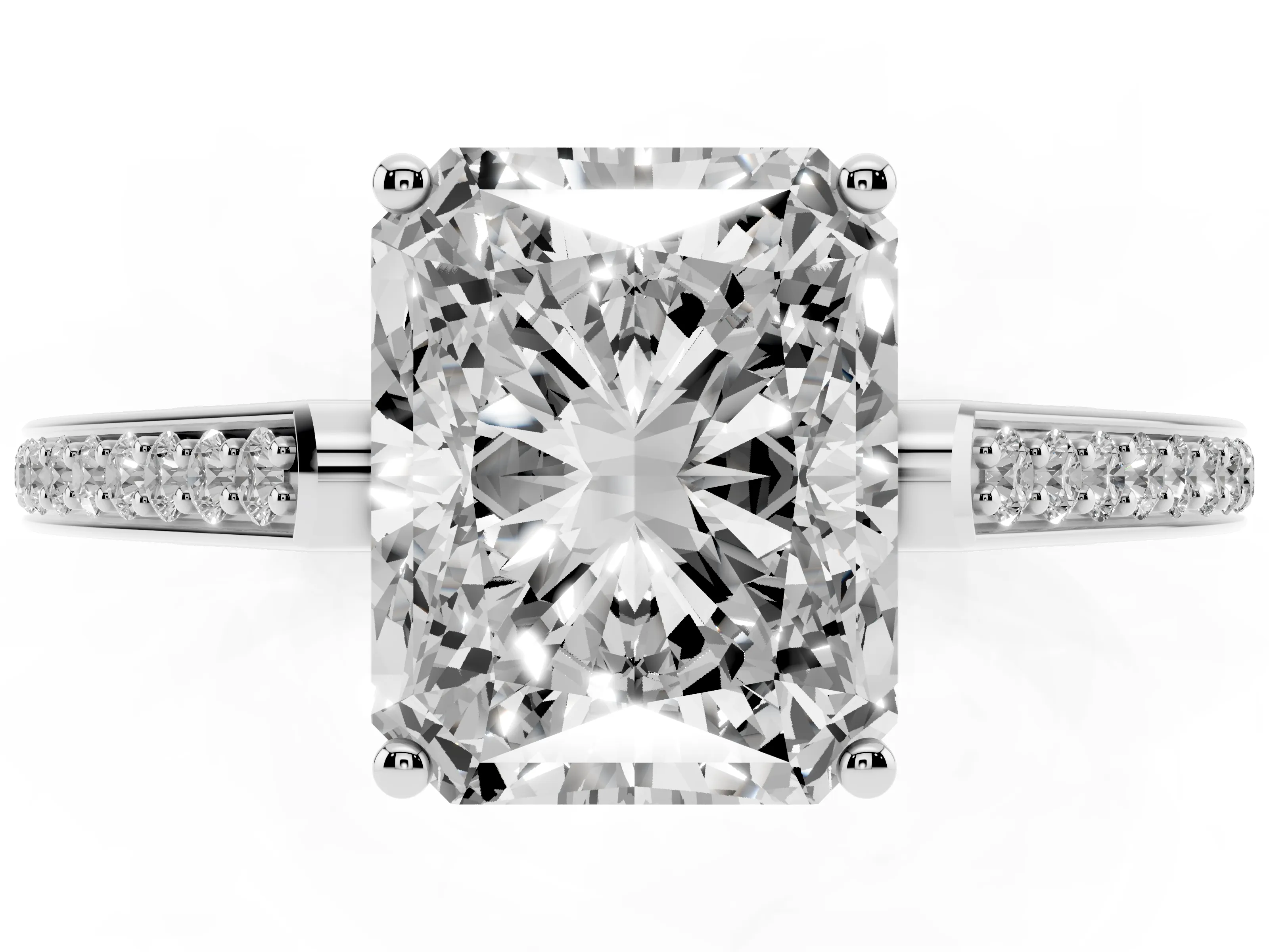 Radiant Cut Diamond Cathedral Pavé Engagement Ring Set in Platinum with Prong Setting