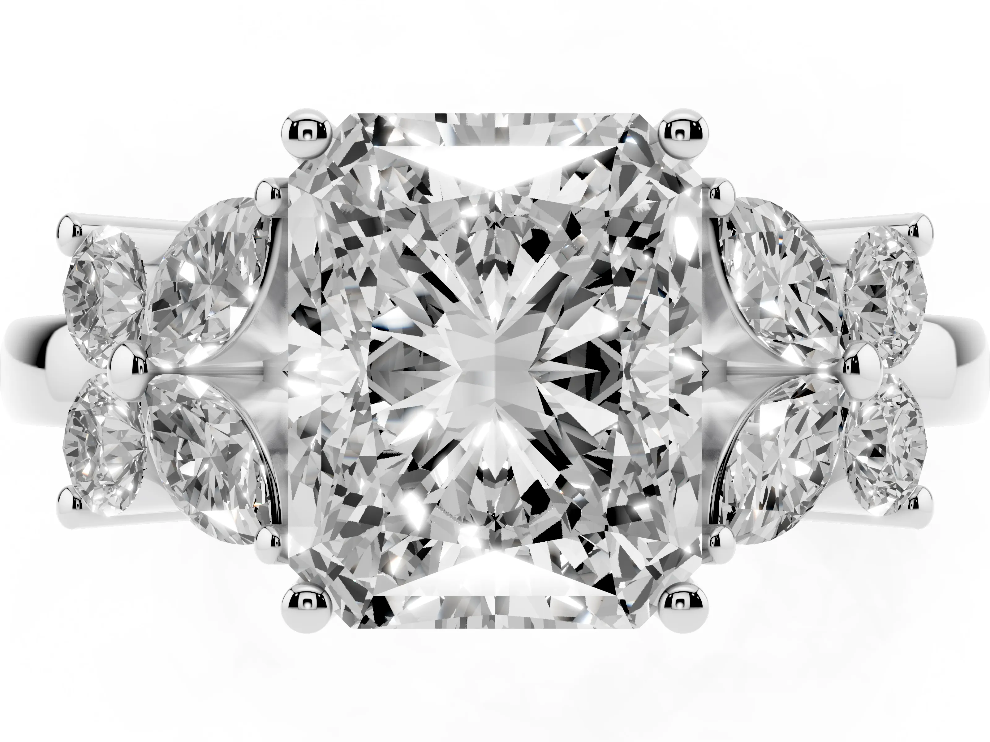 Radiant Cut Diamond Floral Cluster Ring Set in White gold with Marquise Petals and Prong Setting