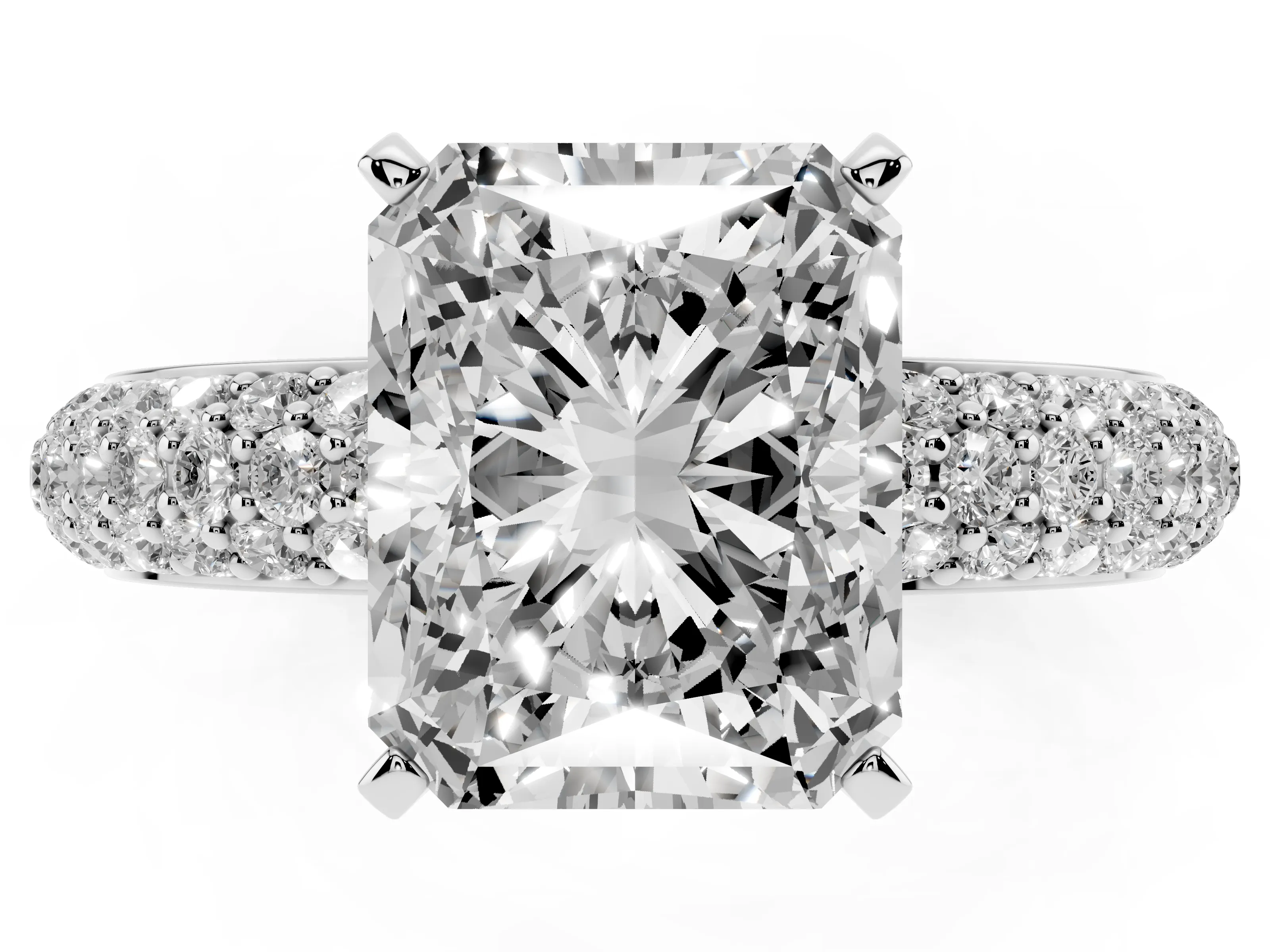 Radiant Cut Diamond Solitaire Ring Set in Silver with Prong Setting and Pavé-Set Band