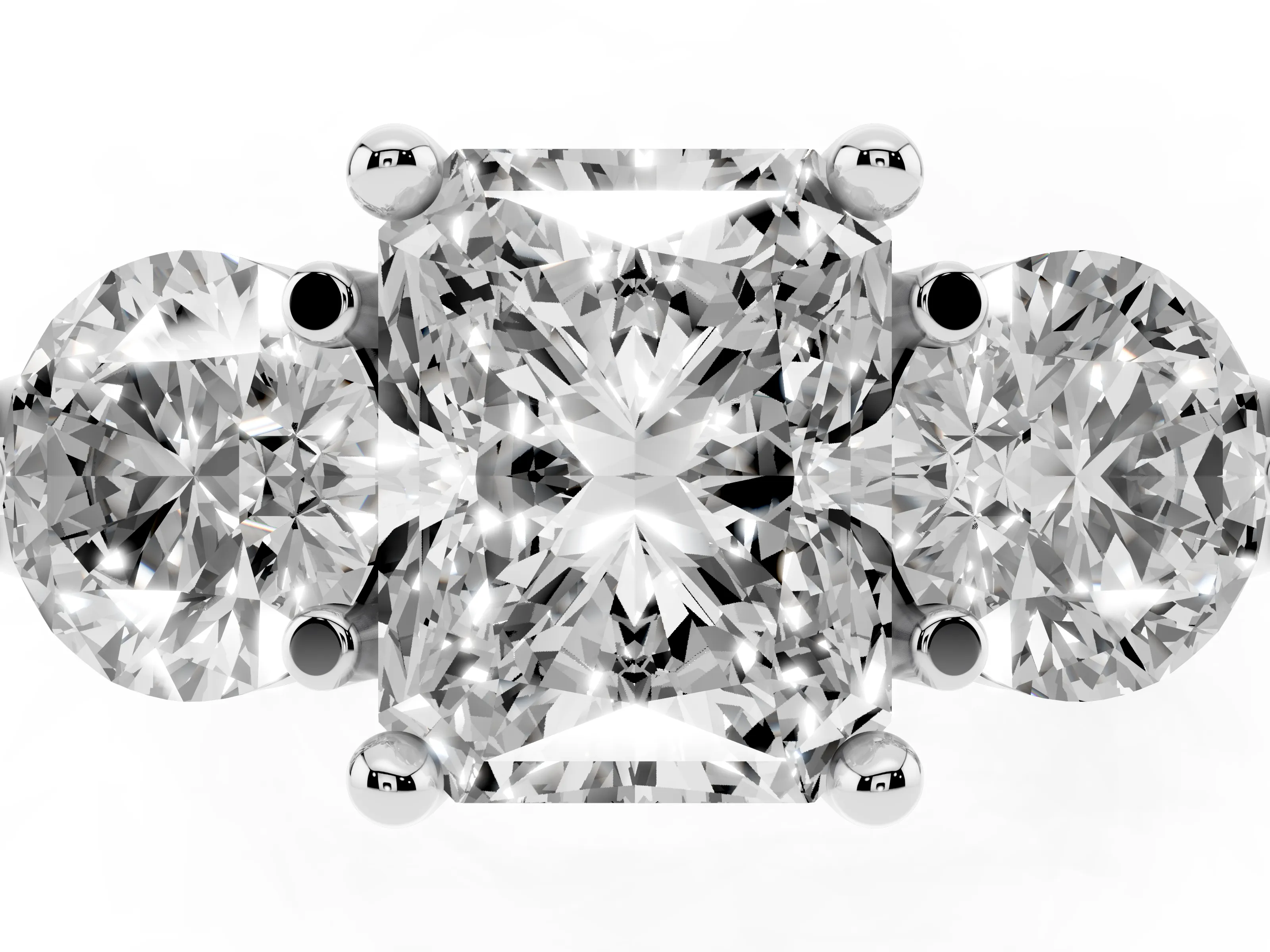 Radiant Cut Diamond Three-Stone Ring Set in White gold with Prong Setting and Classic Band