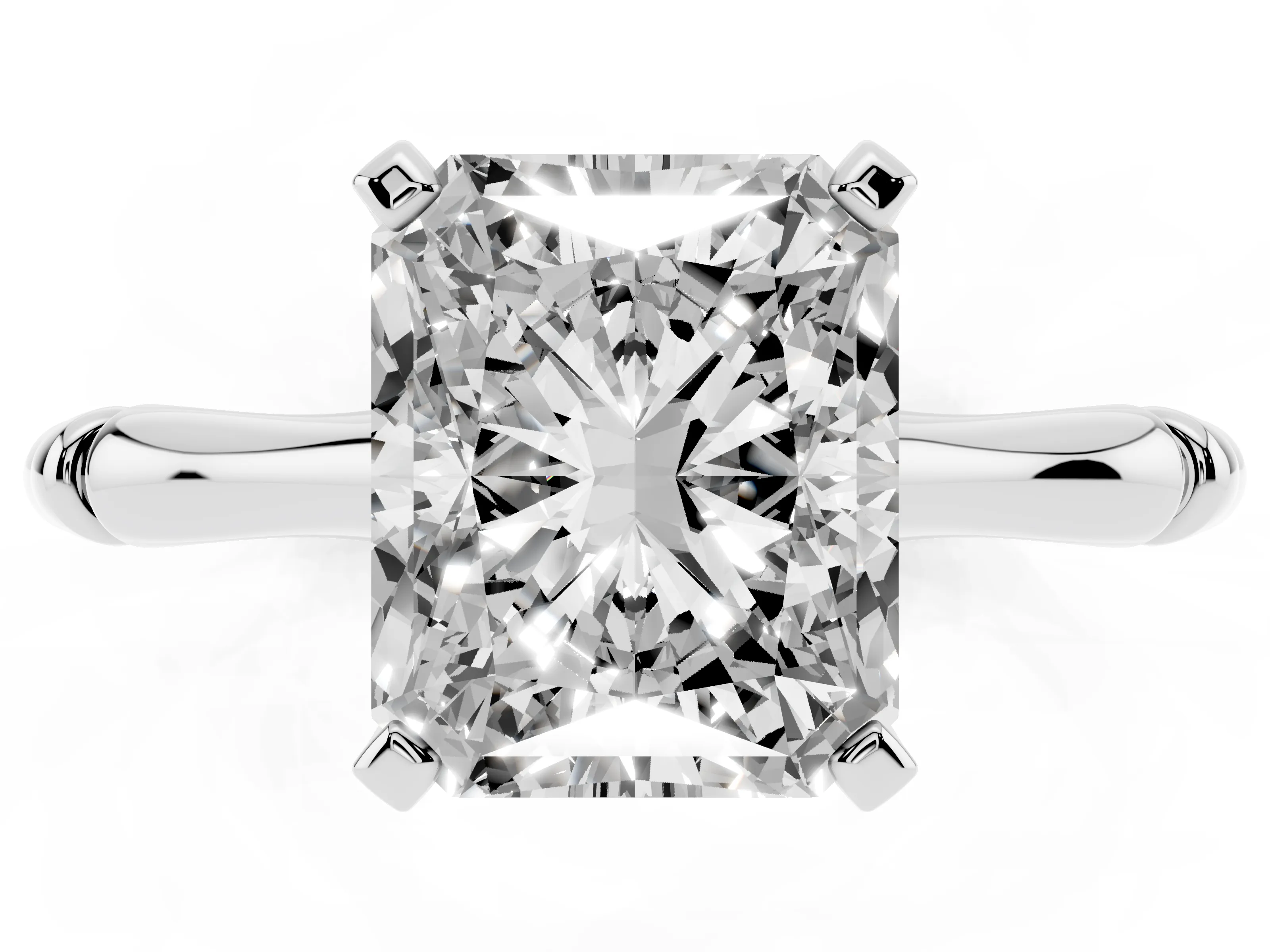 Radiant Cut Diamond Solitaire Ring Set in Platinum with Bamboo Band and Prong Setting