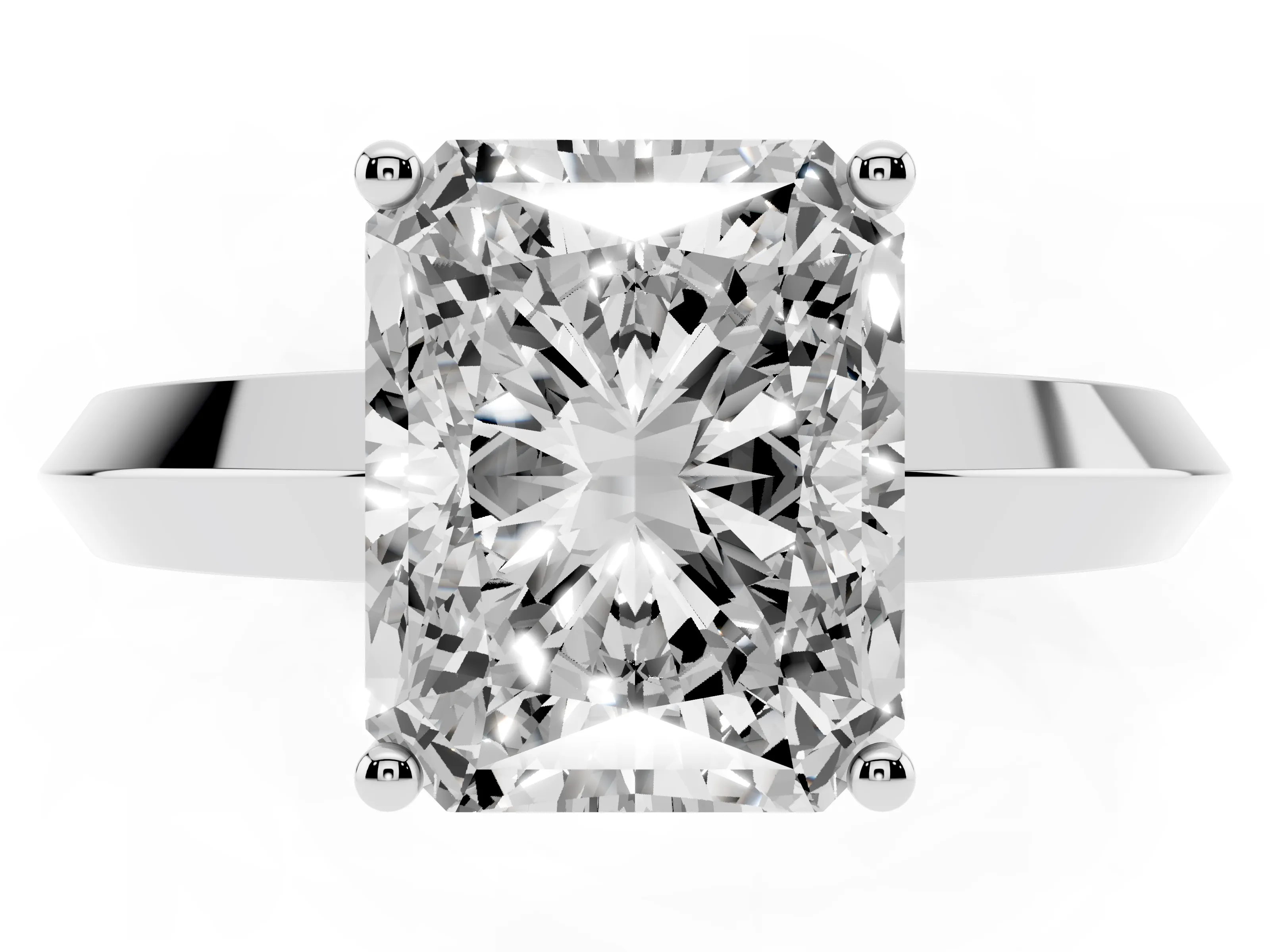 Radiant Cut Diamond Solitaire Engagement Ring Set in White gold with Flat Band and Prong Setting
