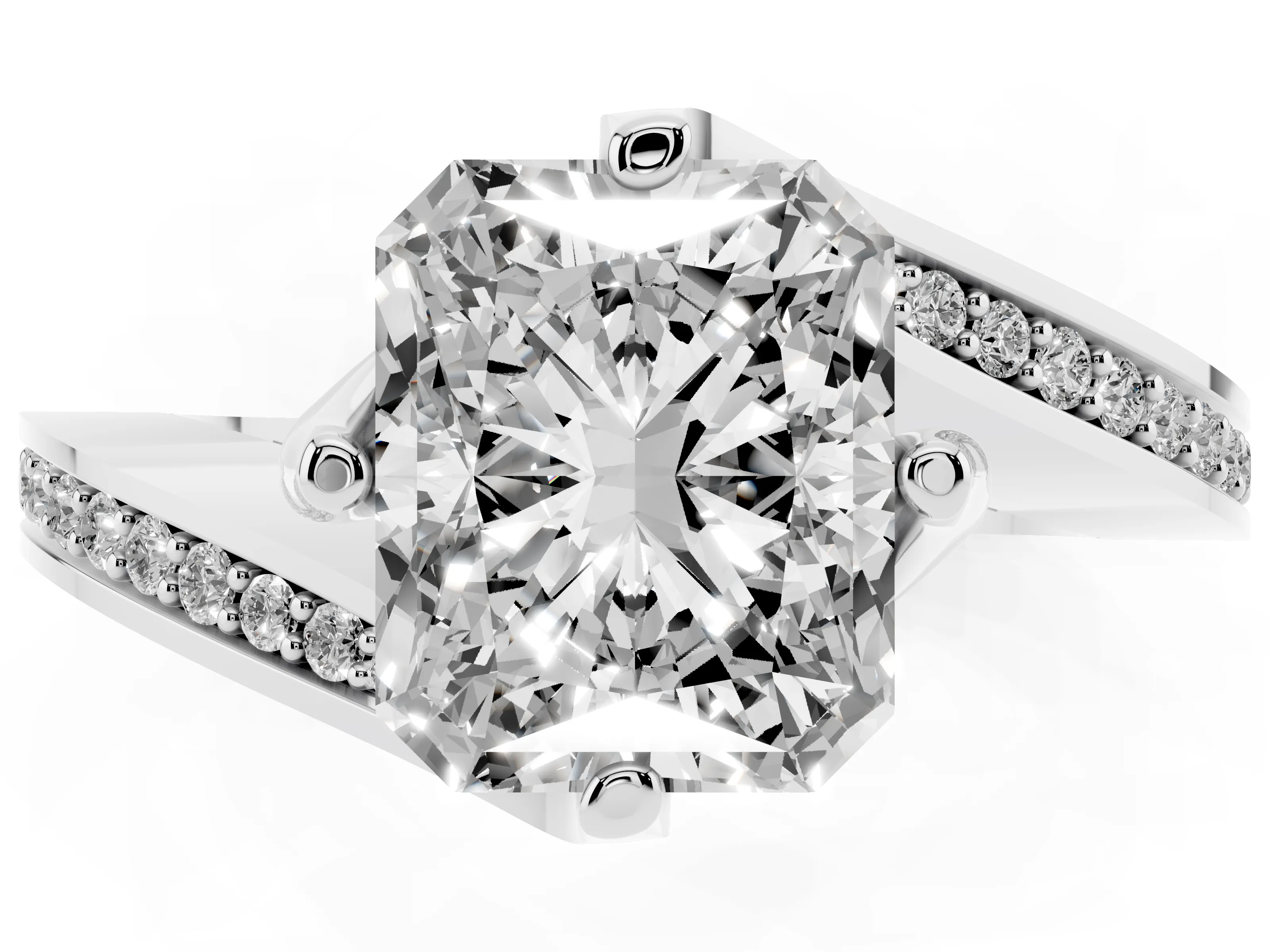 Radiant Cut Diamond Solitaire Ring Set in Platinum with Intertwined Pavé Twist Band