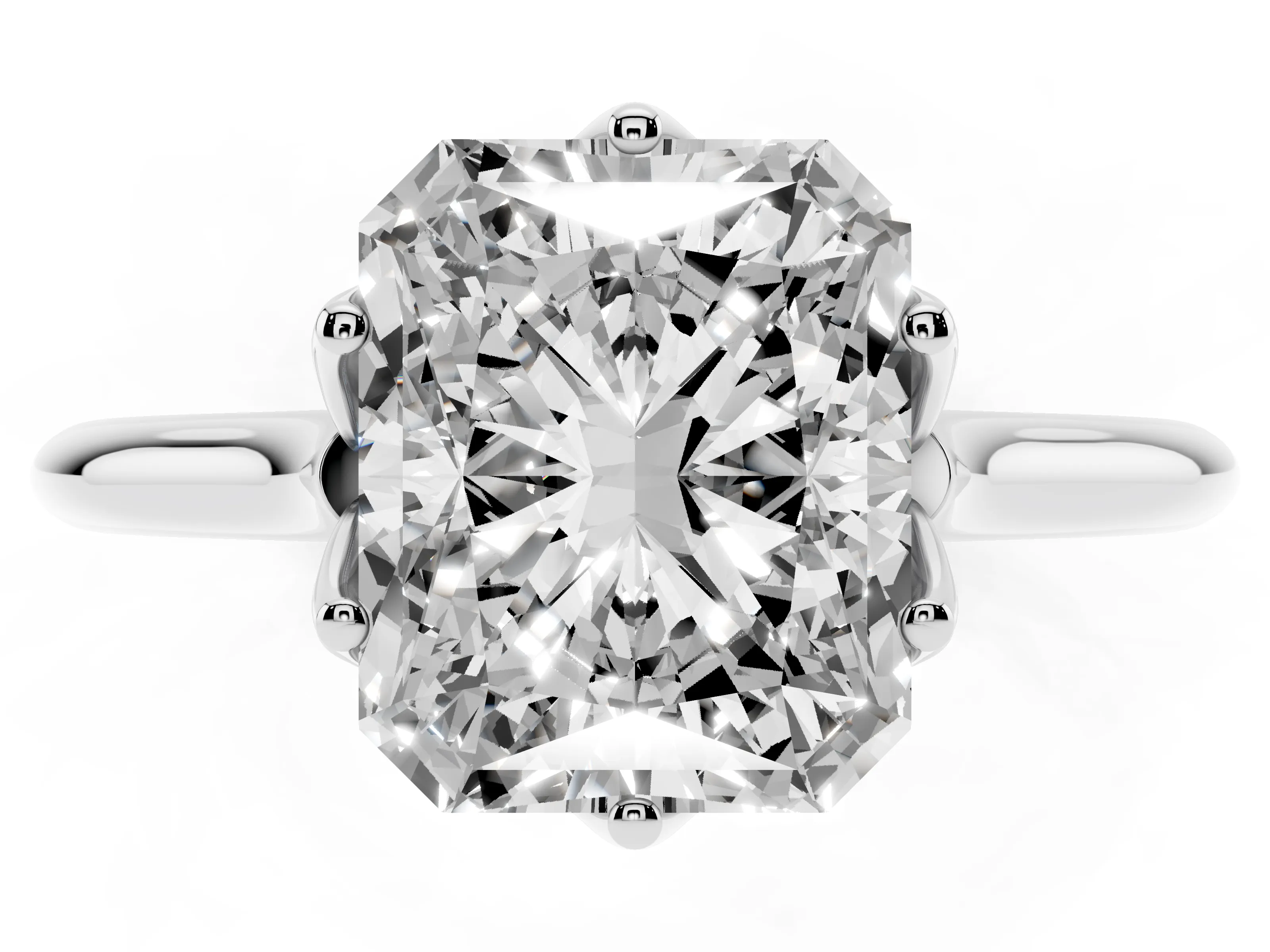 Radiant Cut Diamond Solitaire Cathedral Ring Set in Platinum with Prong Setting