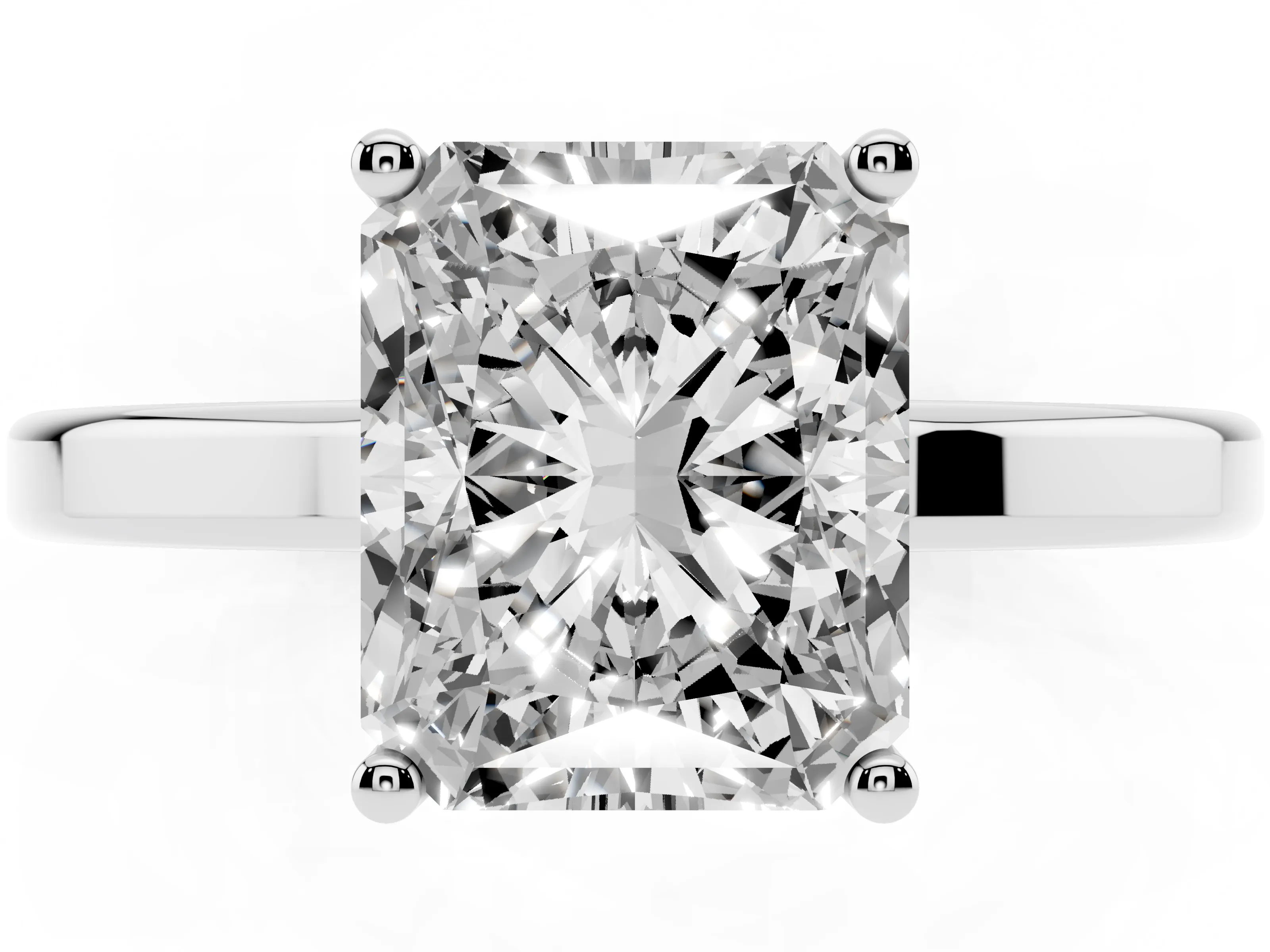 Radiant Cut Diamond Solitaire Engagement Ring Set in Silver with Prong Setting on a Plain Band