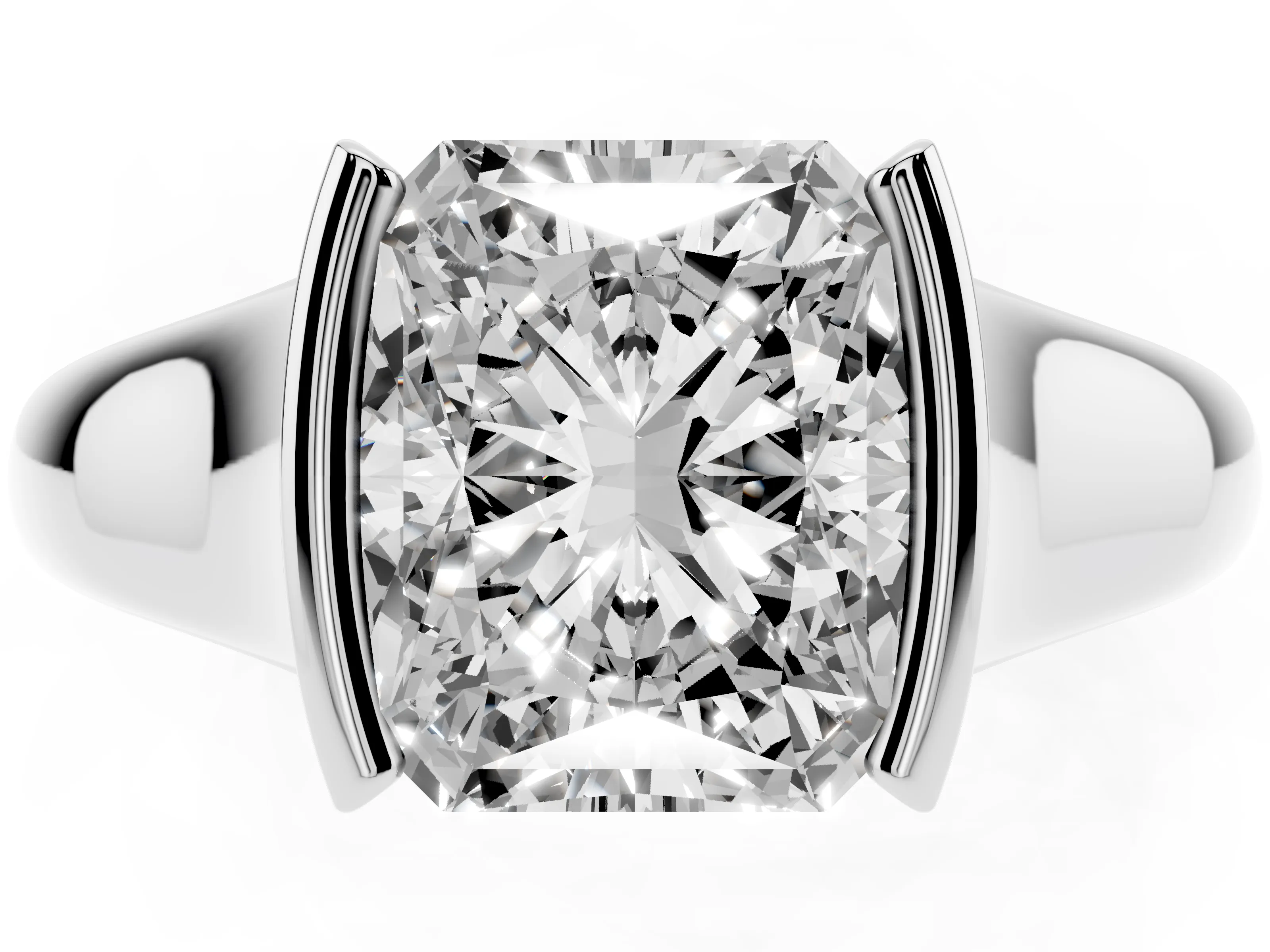 Radiant Cut Diamond Solitaire Tension Set Ring Set in Silver with Split Shank Band