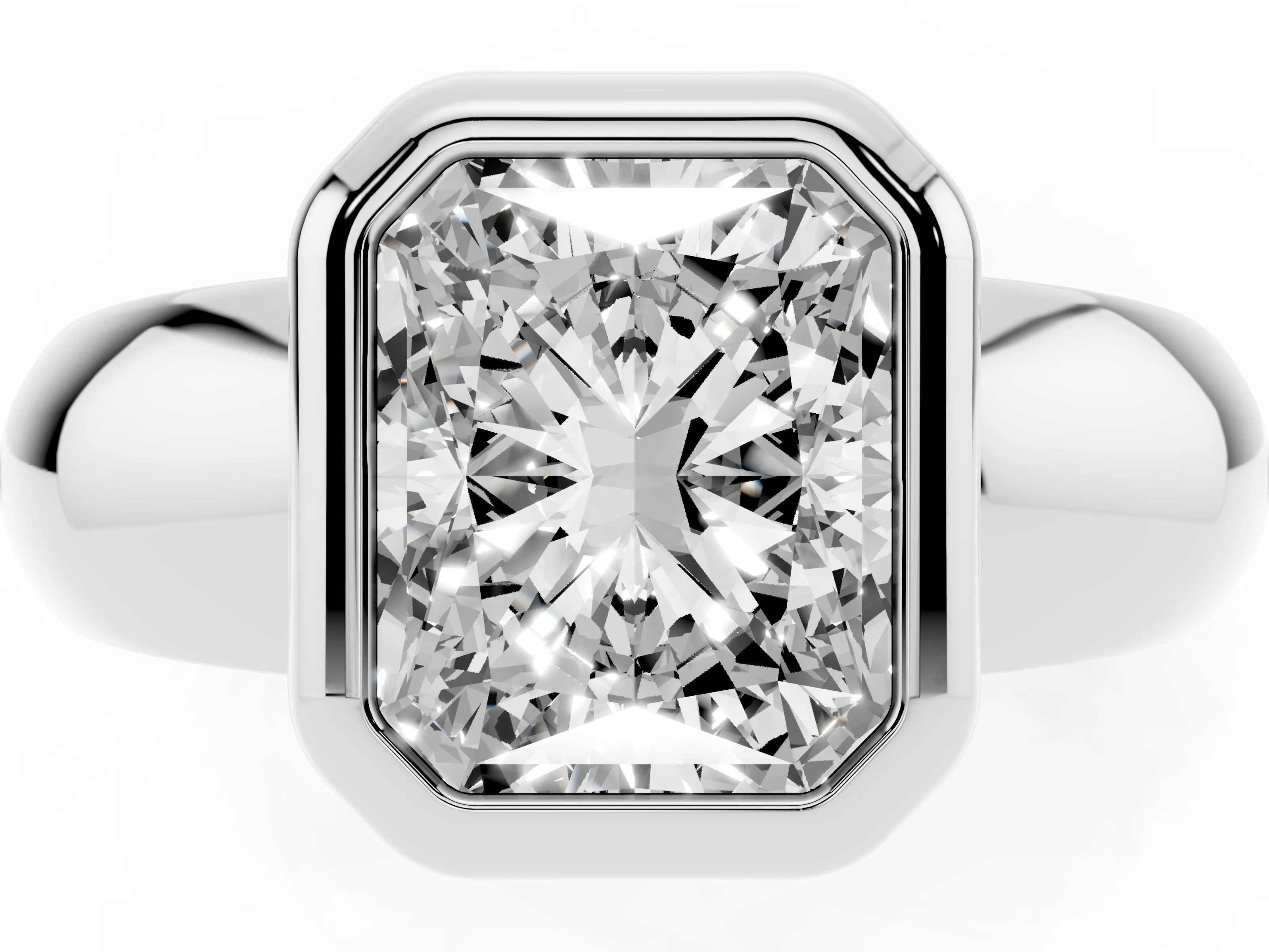 Bezel Set Radiant Cut Diamond Solitaire Ring Set in Silver with Wide Band