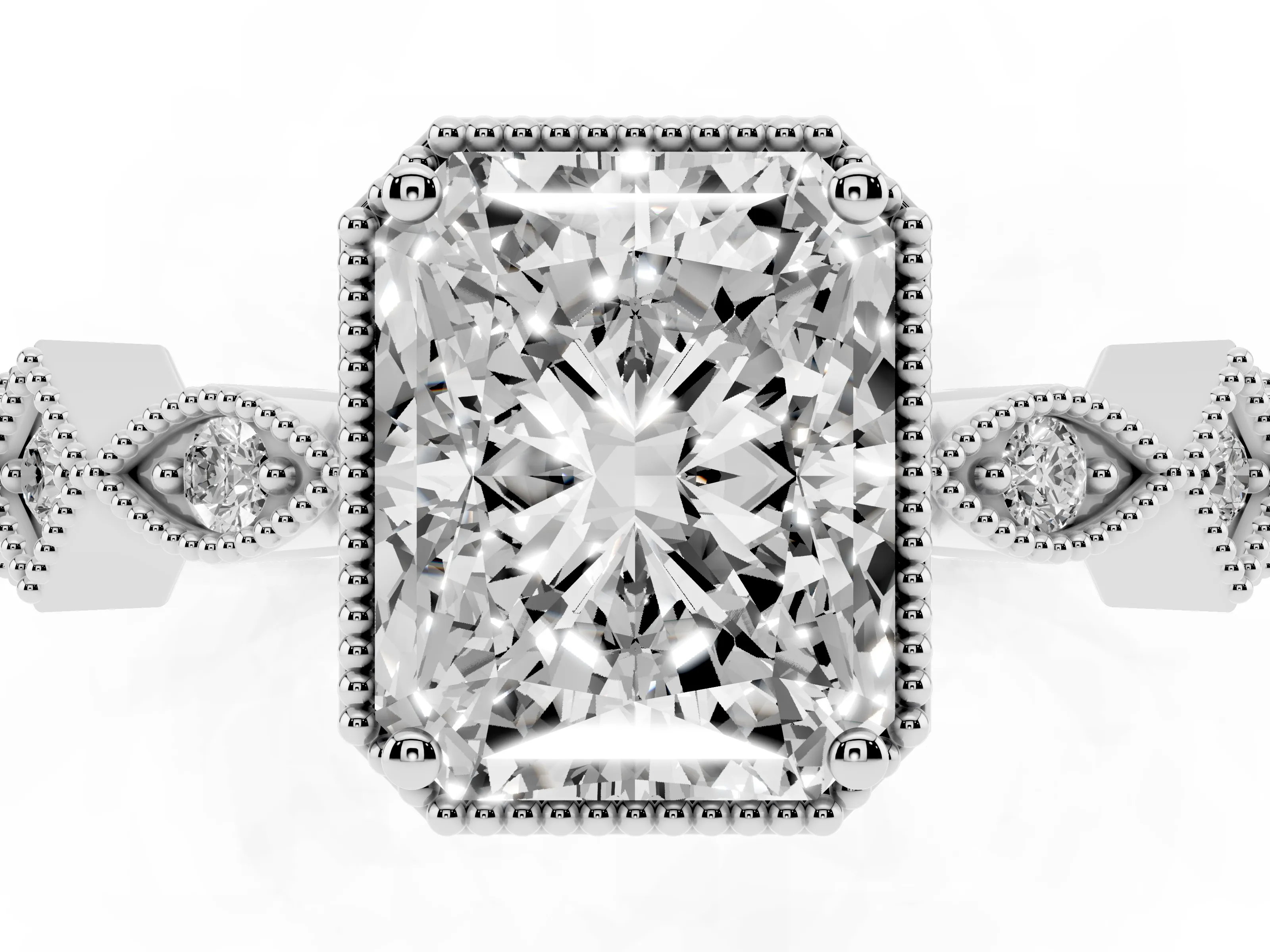Radiant Cut Diamond Milgrain Marquise Twist Band Ring Set in Silver with Prong Setting