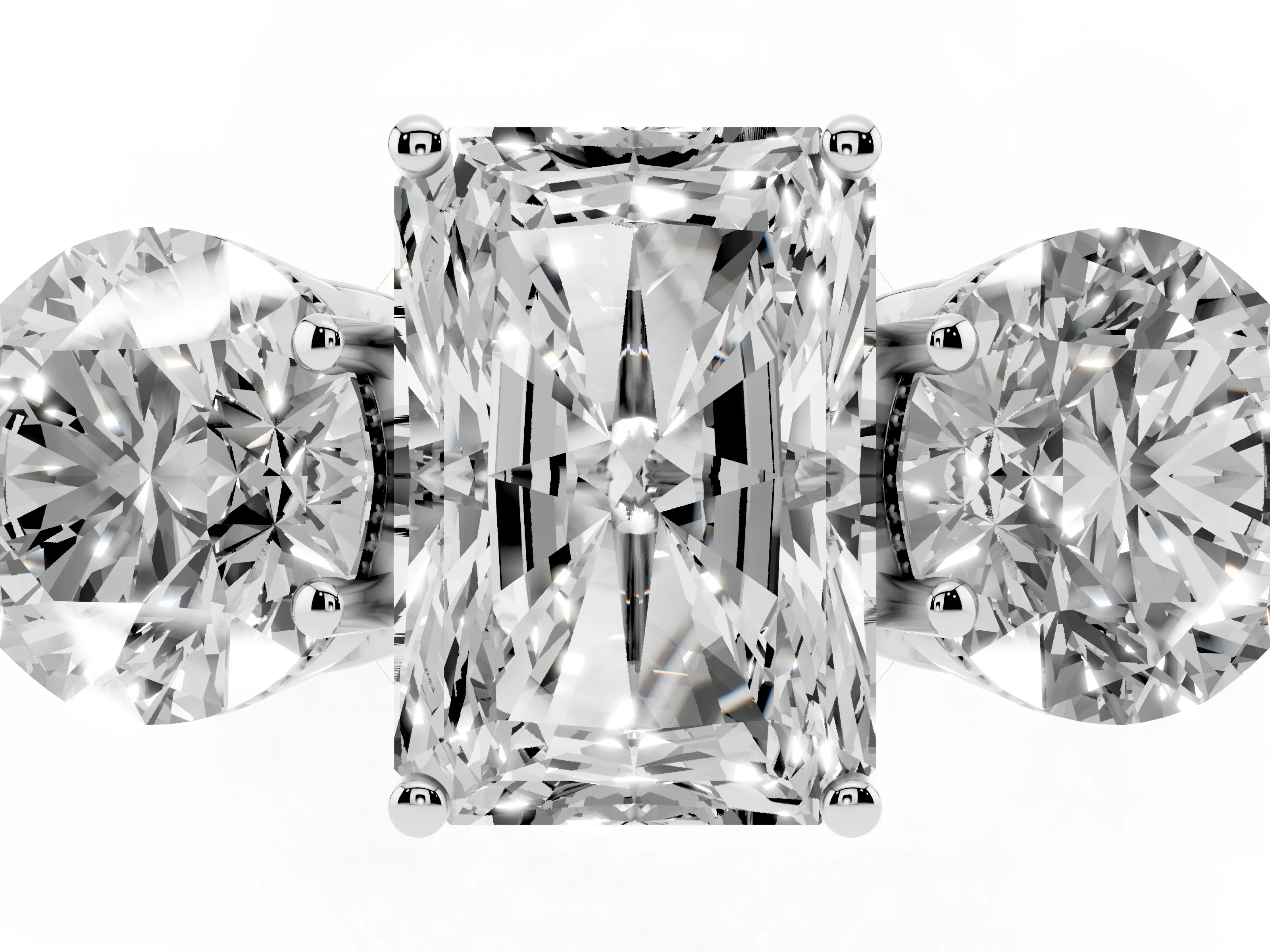 Radiant Cut Diamond Three-Stone Engagement Ring Set in White gold with Polished Band