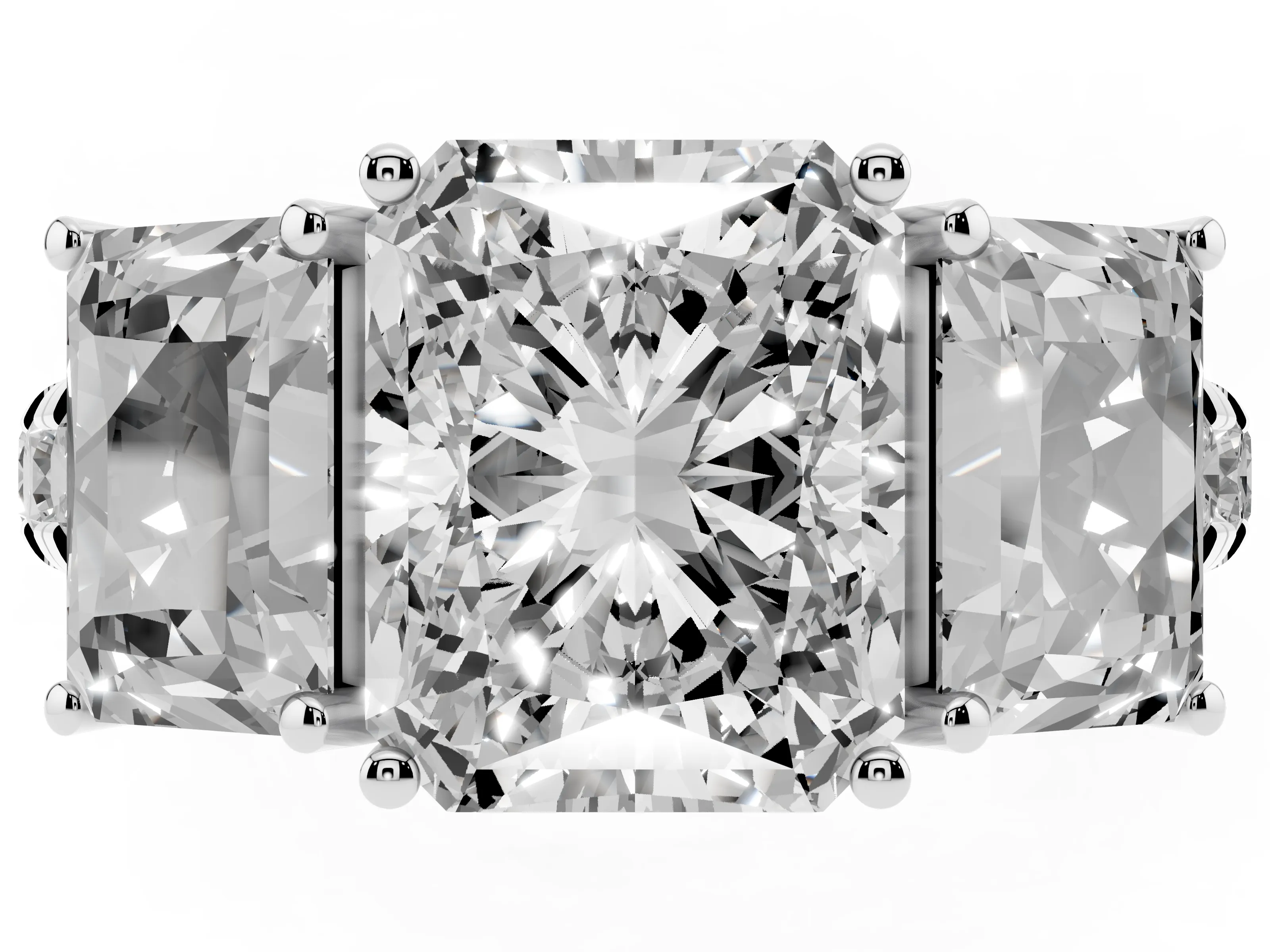 Radiant Cut Diamond Three-Stone Ring Set in Silver with Pavé Band