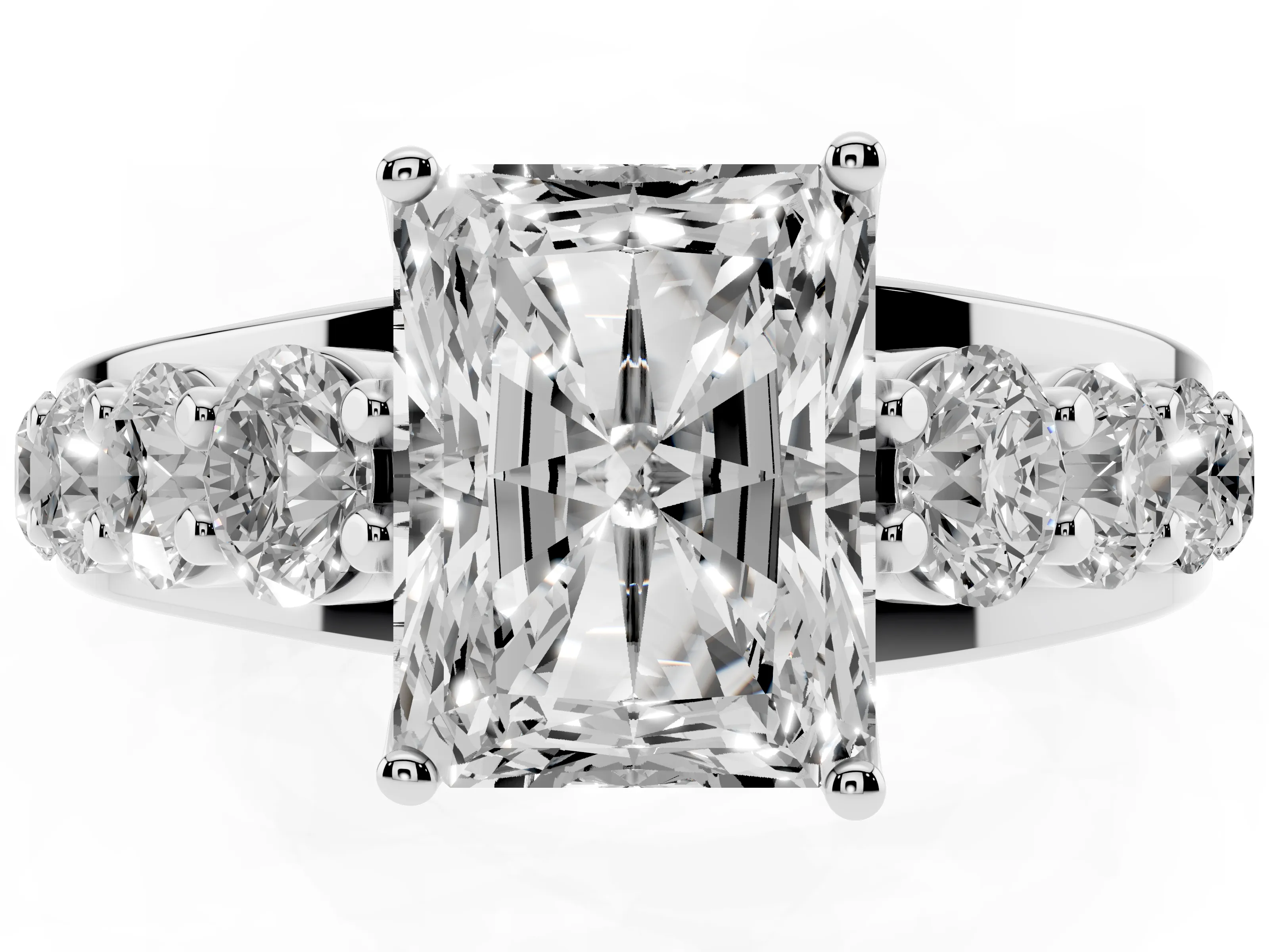 Radiant Cut Diamond Pavé Engagement Ring Set in Platinum with Prong Setting