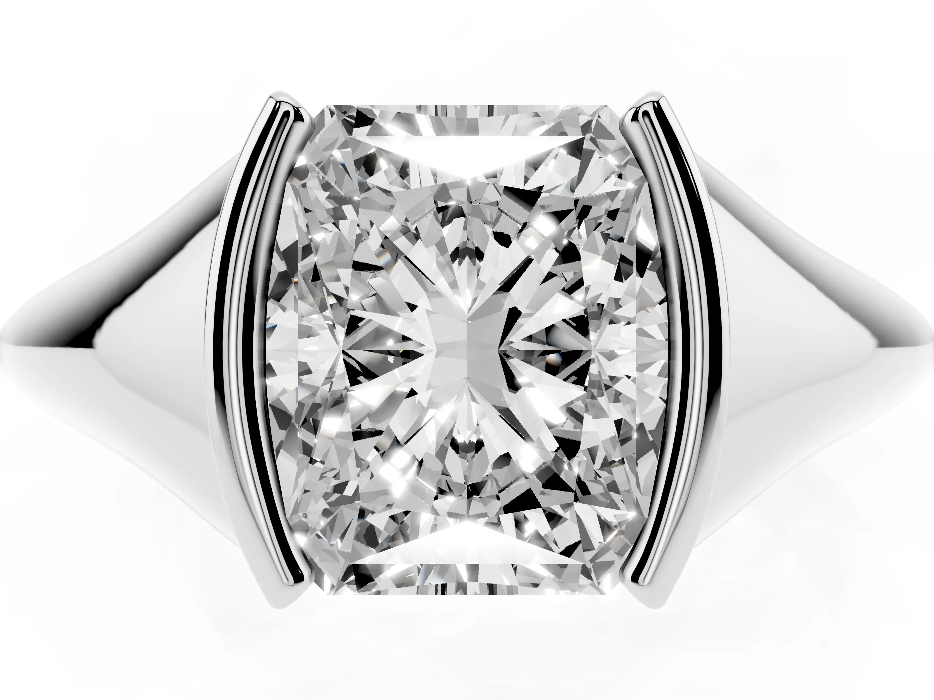 Radiant Cut Diamond Solitaire Tension Set Ring Set in Silver