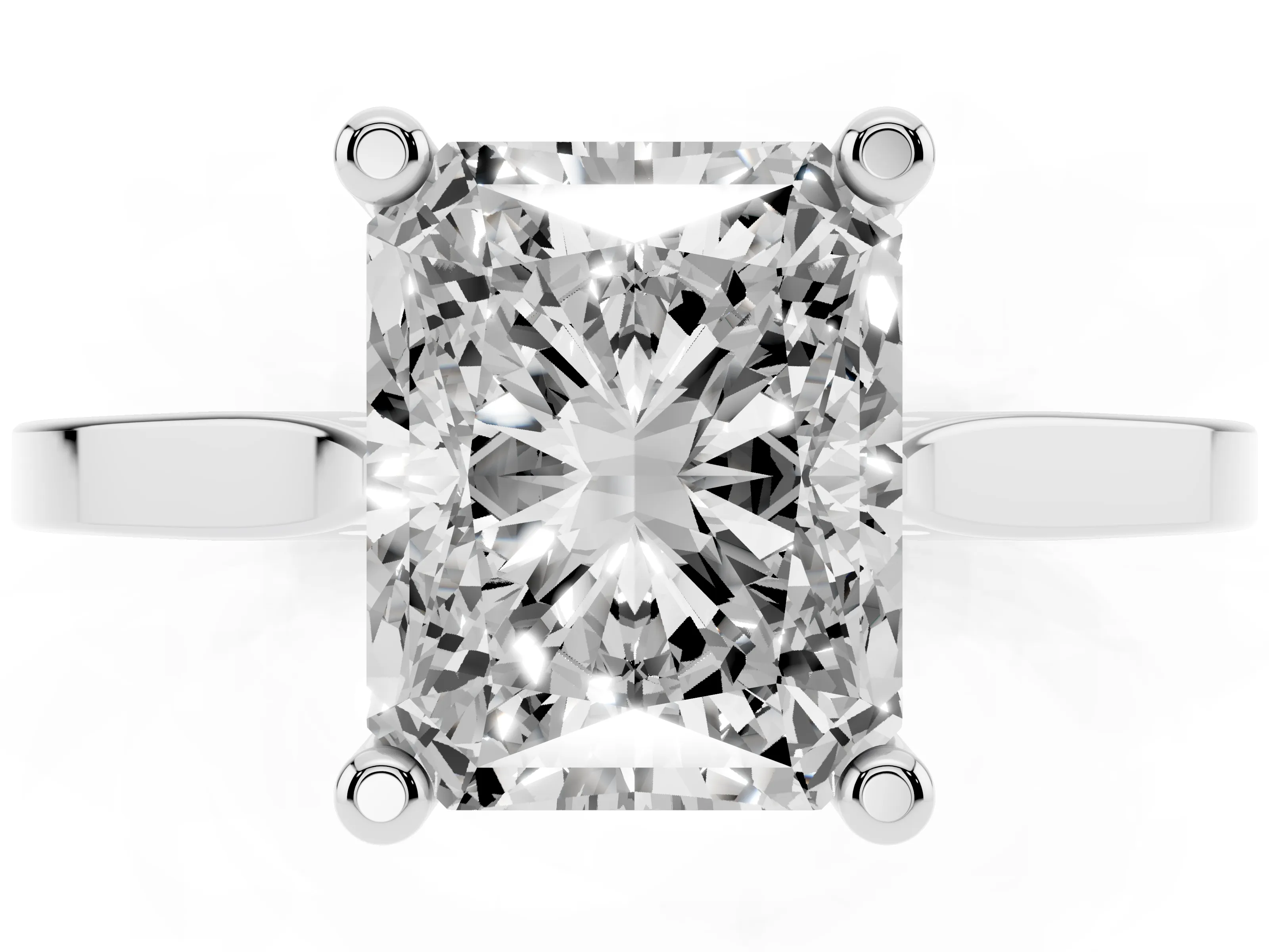 Radiant Cut Diamond Solitaire Ring Set in Platinum with Prong Setting and Tapered Band