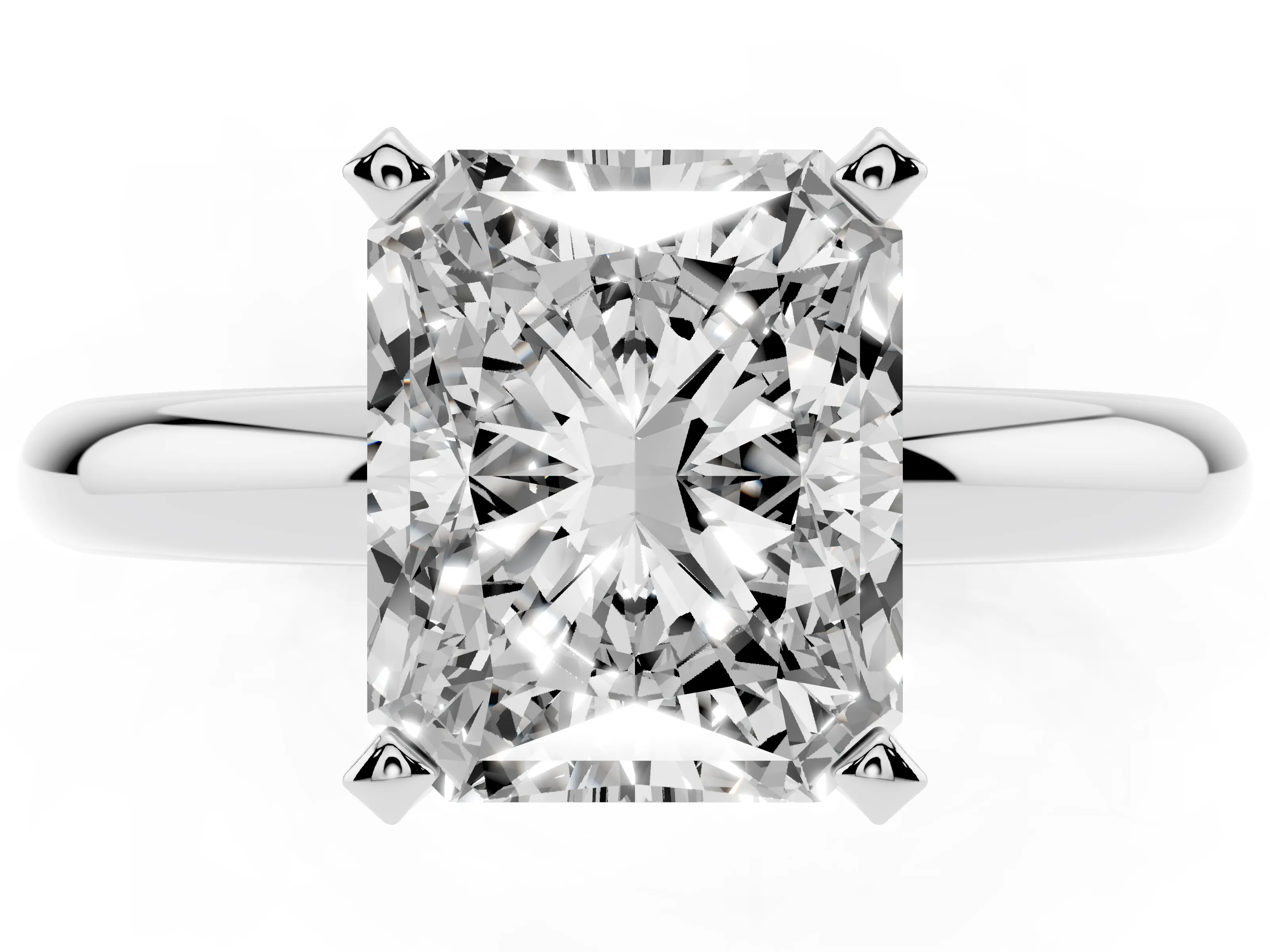 Radiant Cut Diamond Solitaire Engagement Ring Set in Platinum with Round Band and Prong Setting