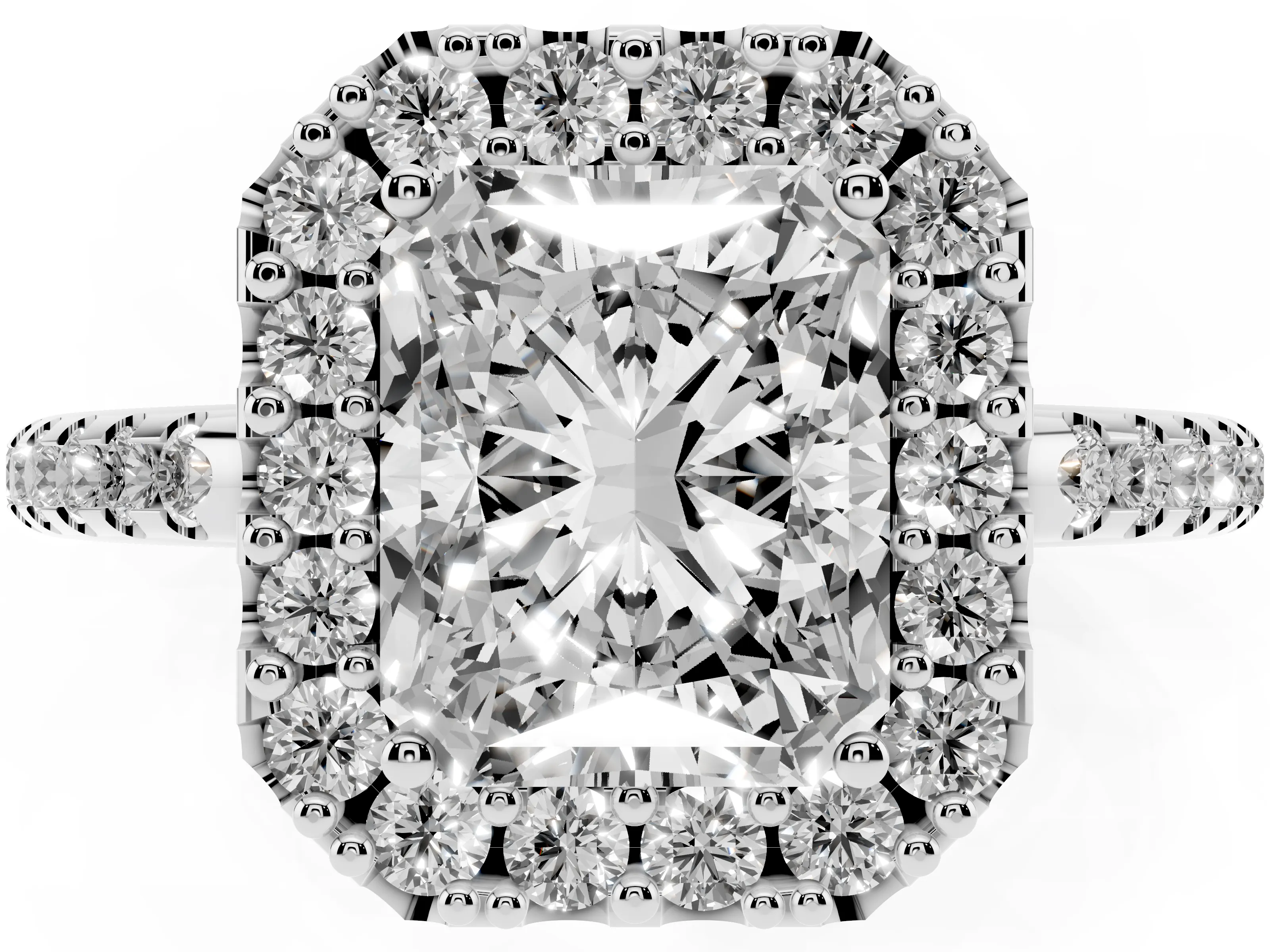 Radiant Cut Diamond Pavé Halo Ring Set in Silver with Prong Setting