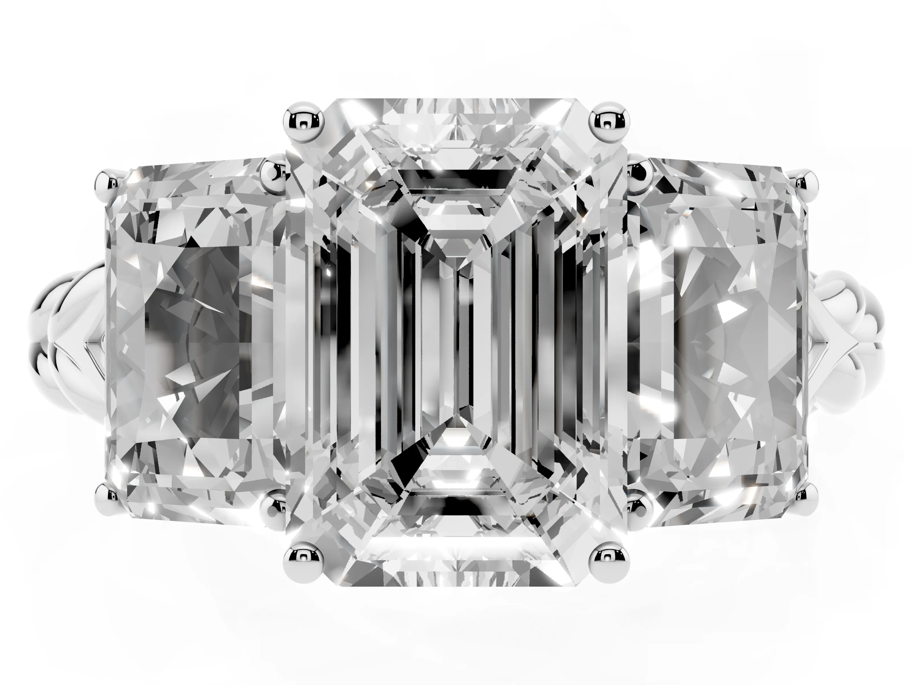 Radiant Cut Diamond Three-Stone Ring Set in Platinum with Braided Band