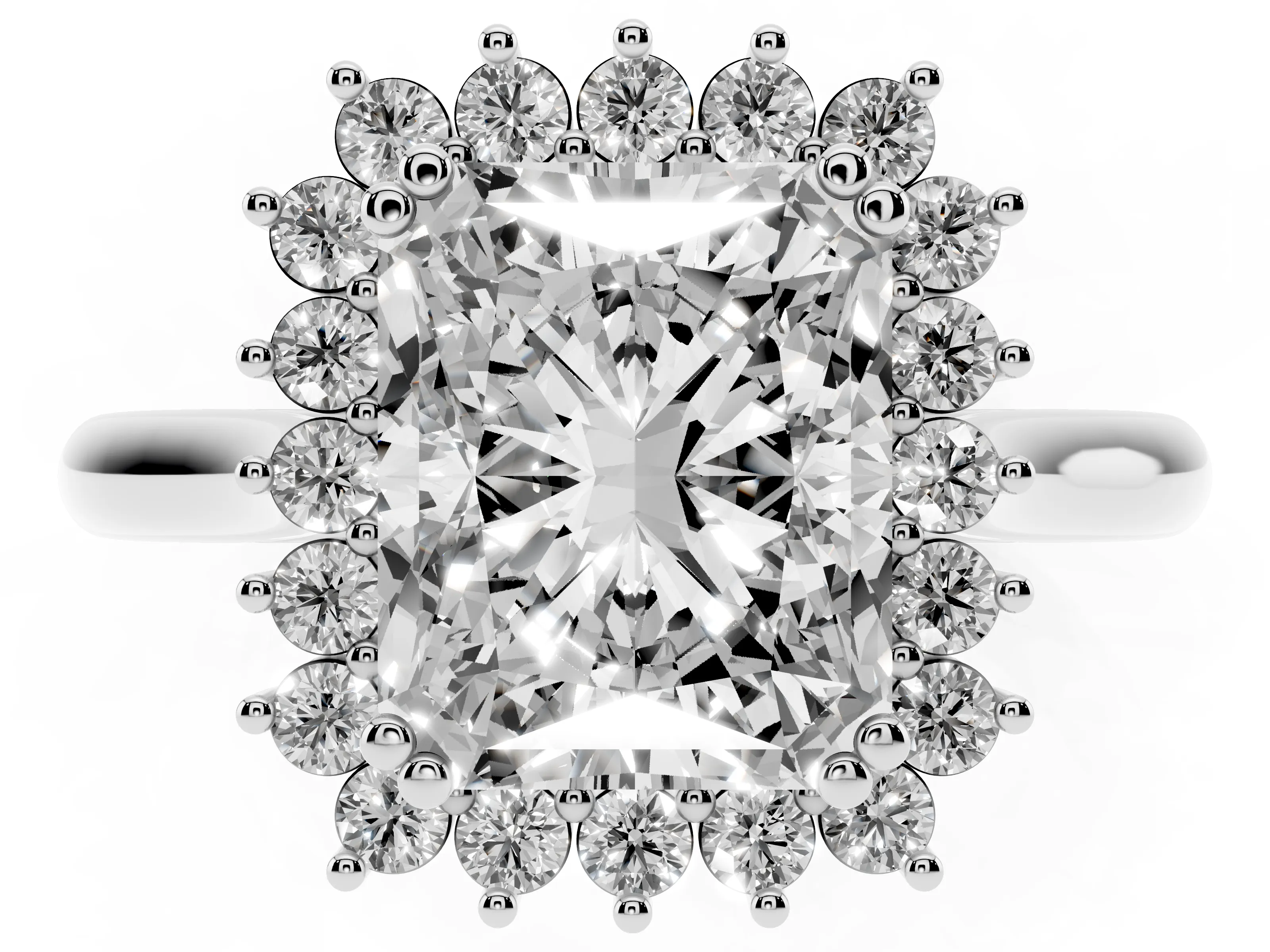 Radiant Cut Diamond Halo Ring Set in Silver with Plain Solitaire Band and Prong Setting