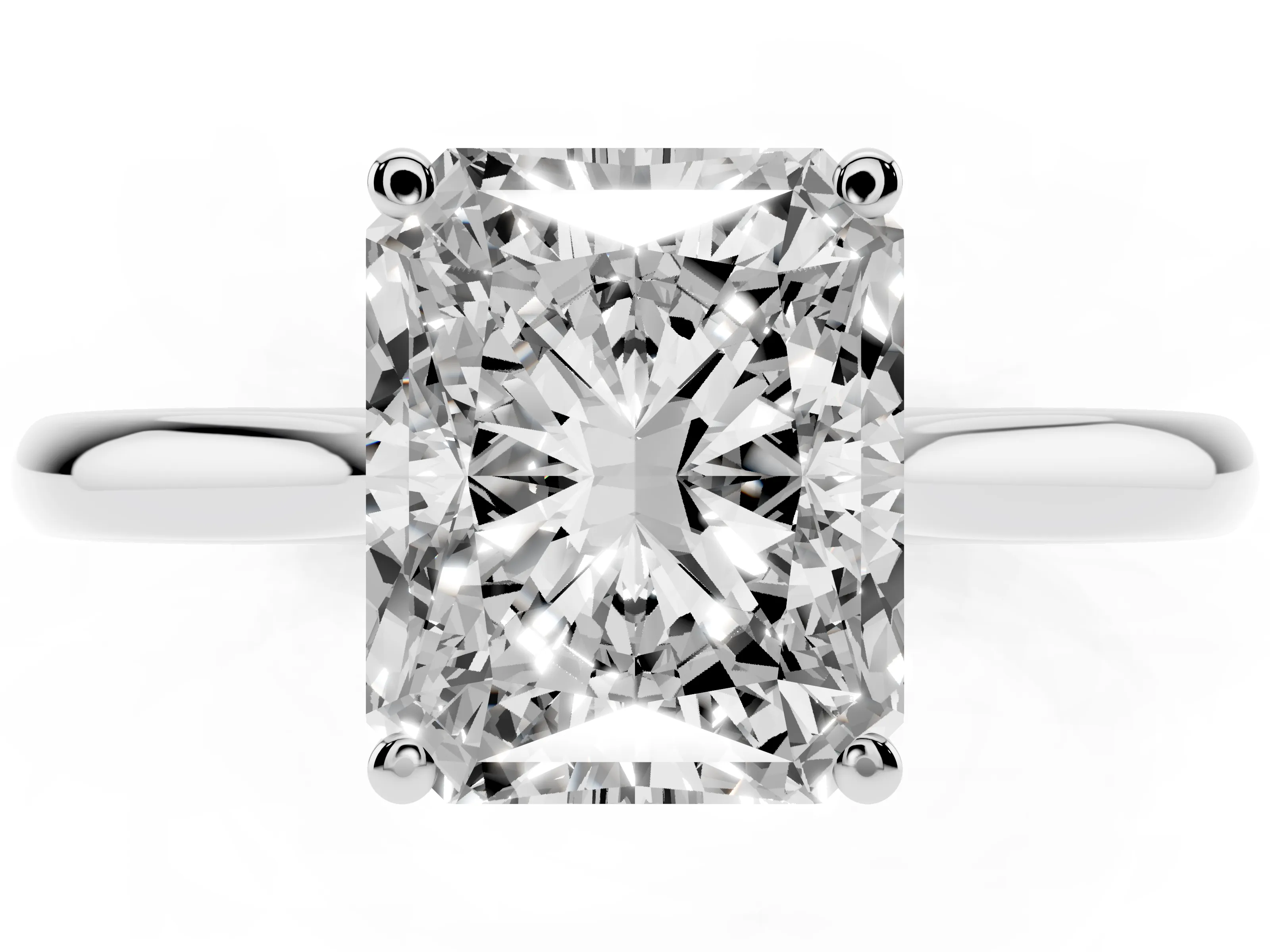 Radiant Cut Diamond Solitaire Ring Set in Silver with Cathedral Band and Prong Setting