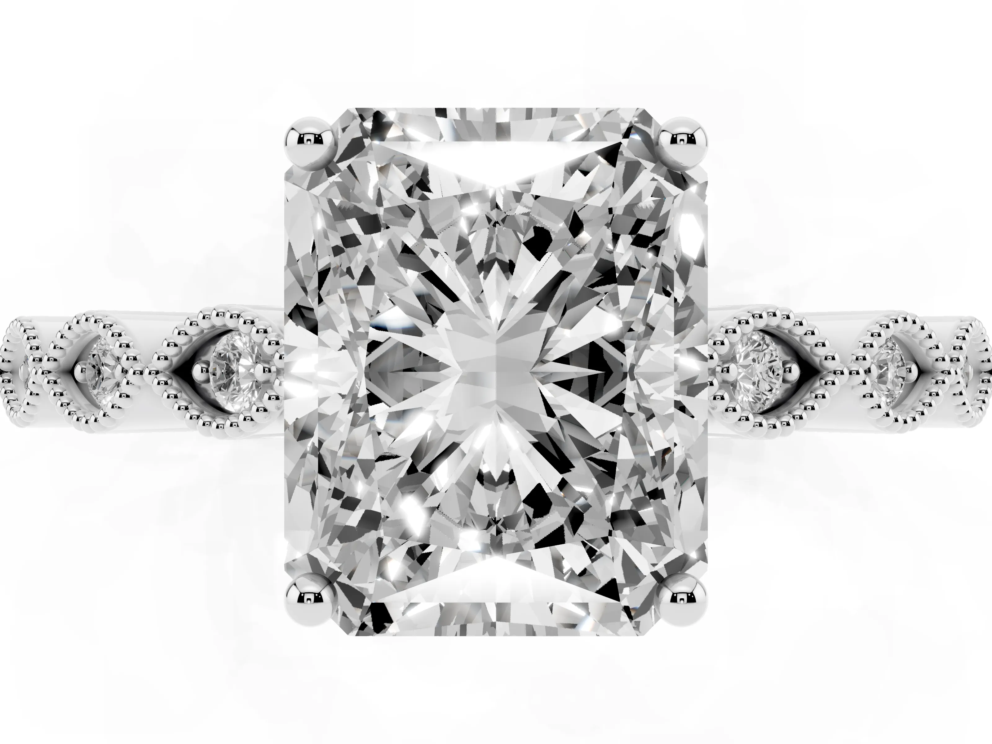 Radiant Cut Diamond Solitaire Ring Set in Silver with Infinity Twist Pavé Band