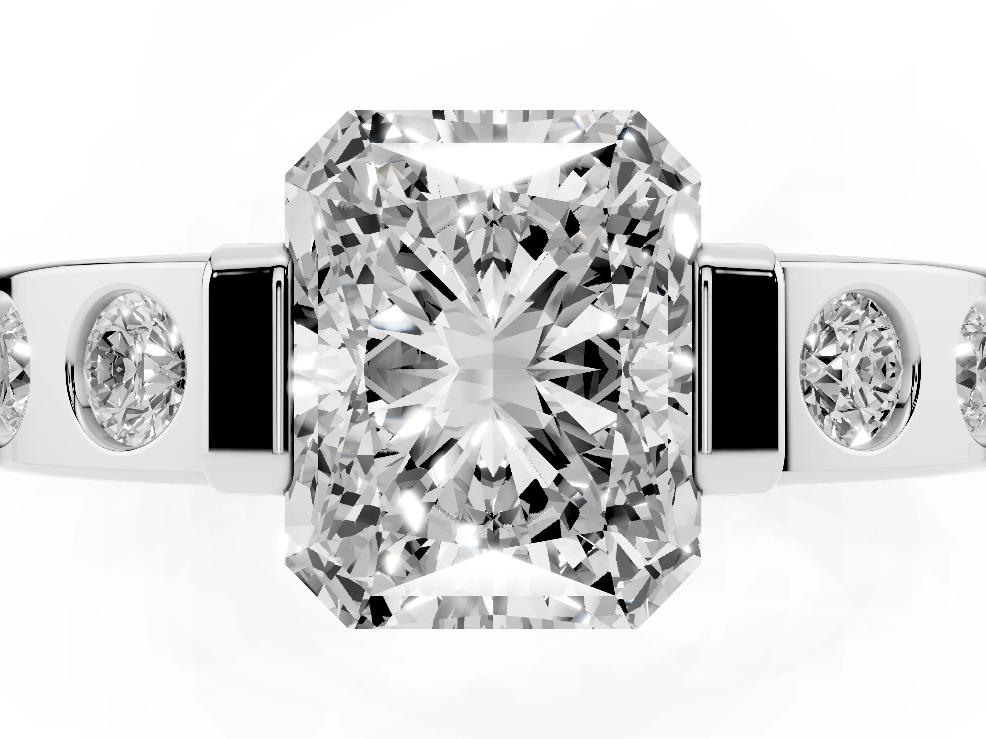 Radiant Cut Diamond Channel-Set Band Ring Set in White gold with Bezel Prong Setting
