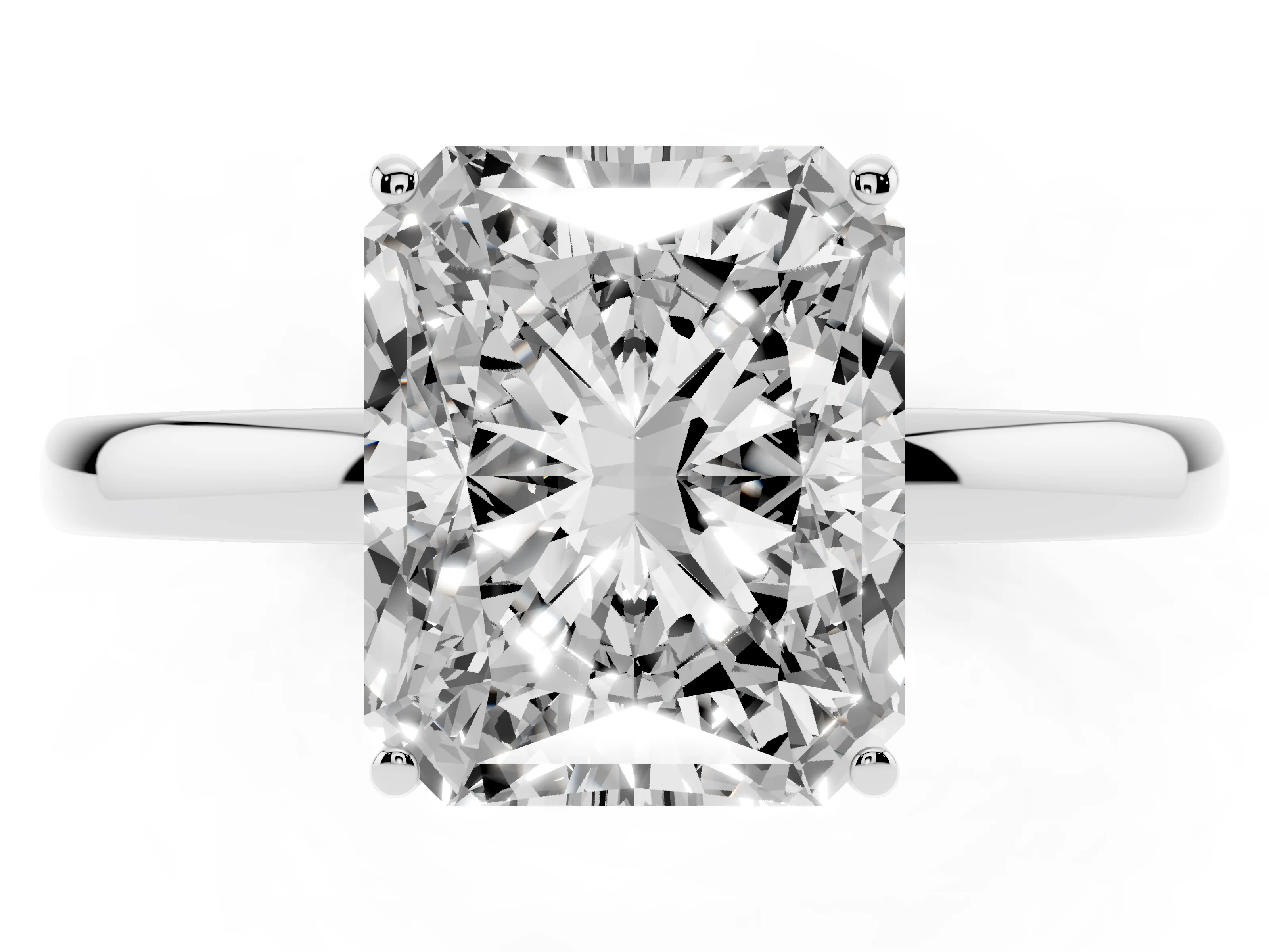 Radiant Cut Diamond Solitaire Ring Set in Platinum with Plain Band and Prong Setting