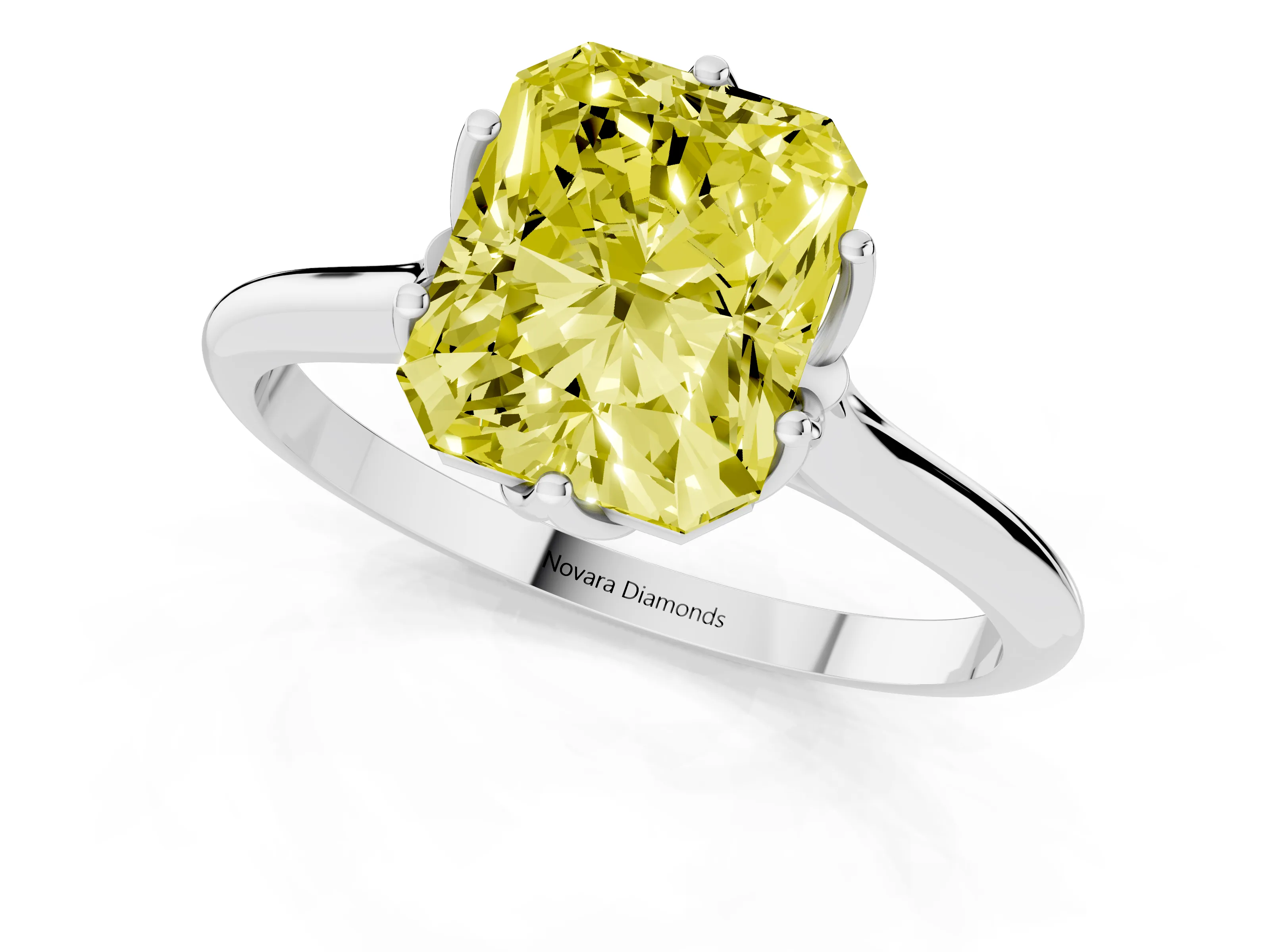 Fancy Yellow Radiant Cut Diamond Solitaire Cathedral Ring Set in Silver with Prong Setting