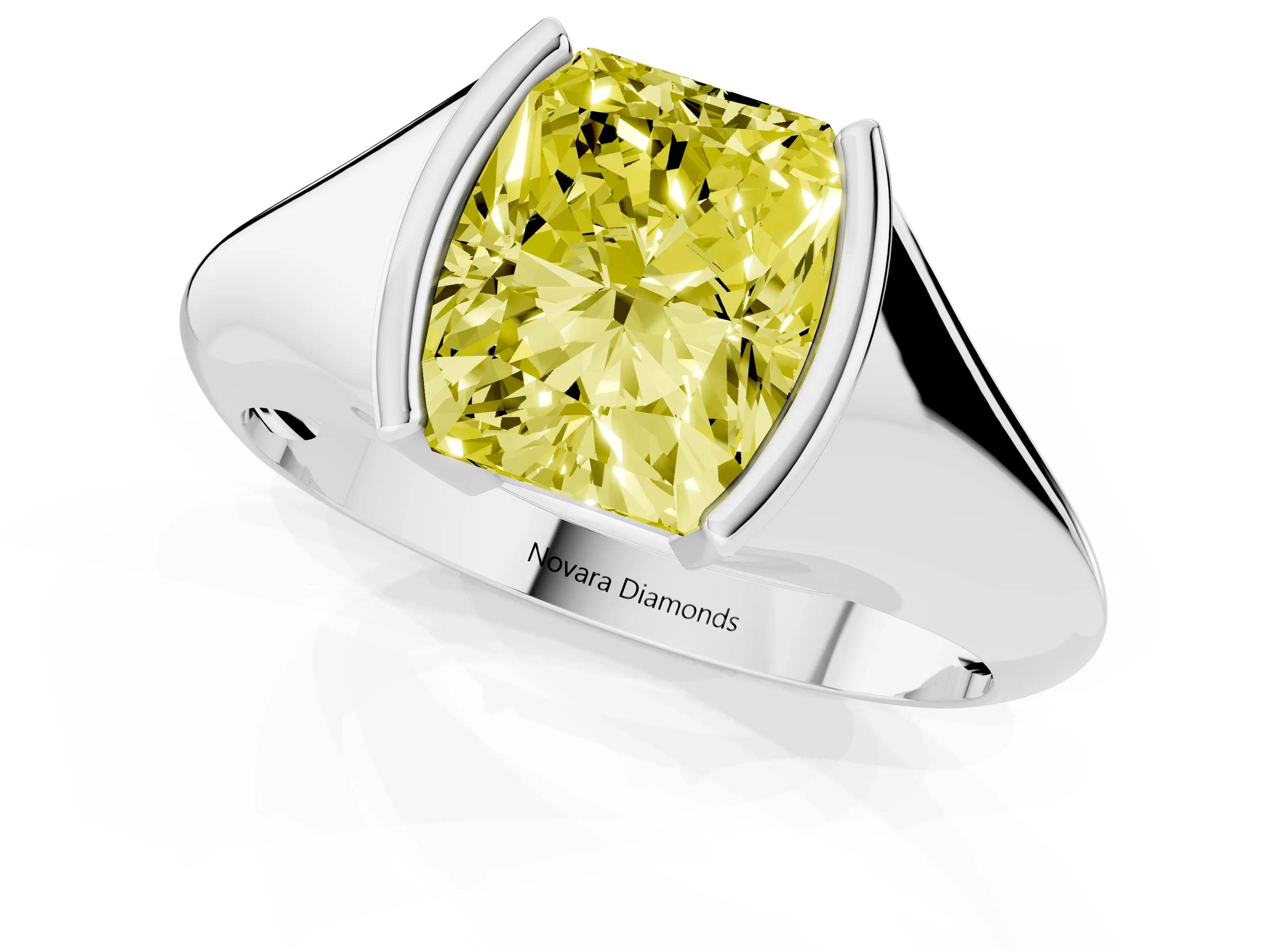 Fancy Yellow Radiant Cut Diamond Solitaire Tension Set Ring Set in Silver