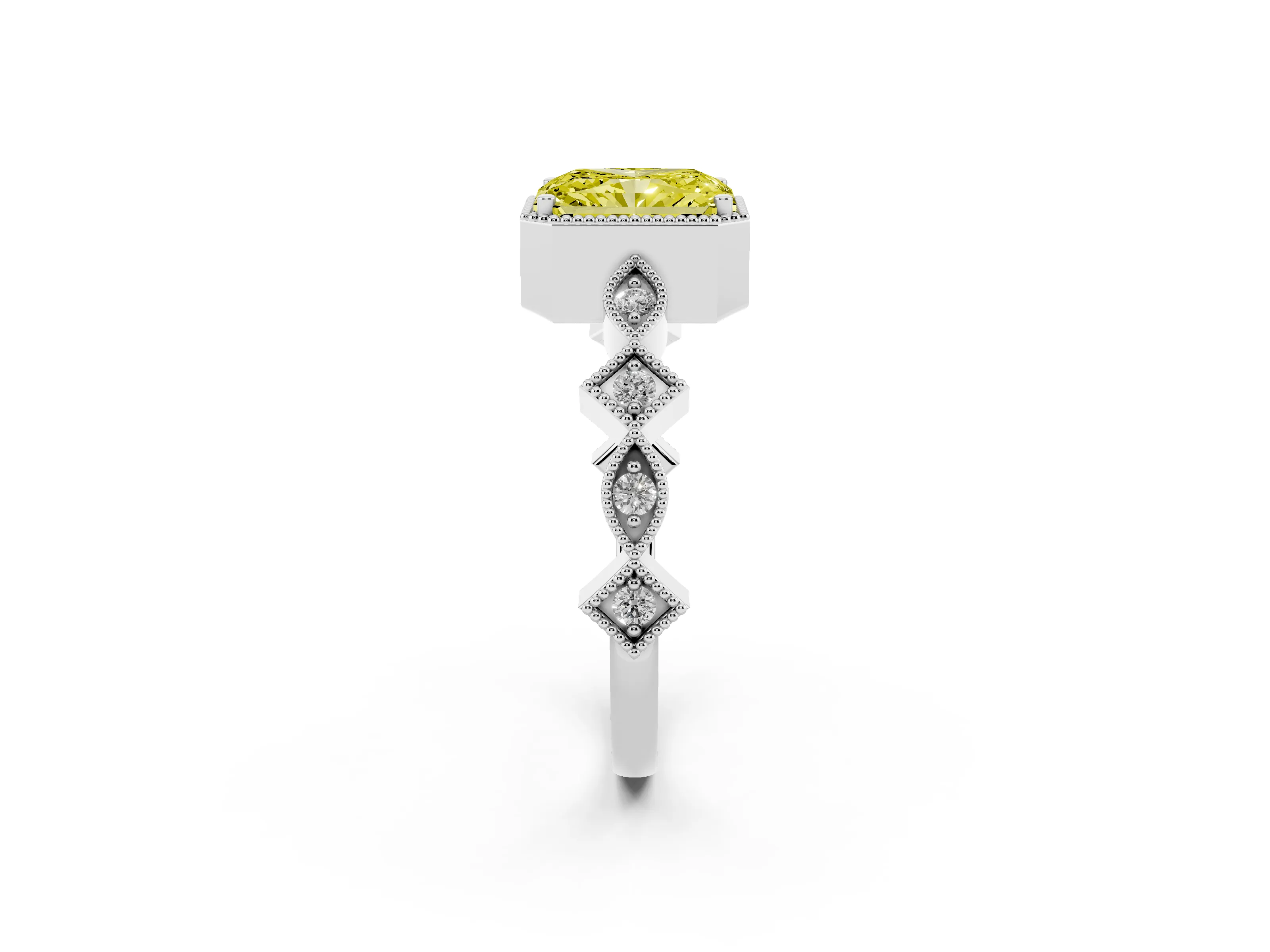 Fancy Yellow Radiant Cut Diamond Milgrain Marquise Twist Band Ring Set in Silver with Prong Setting