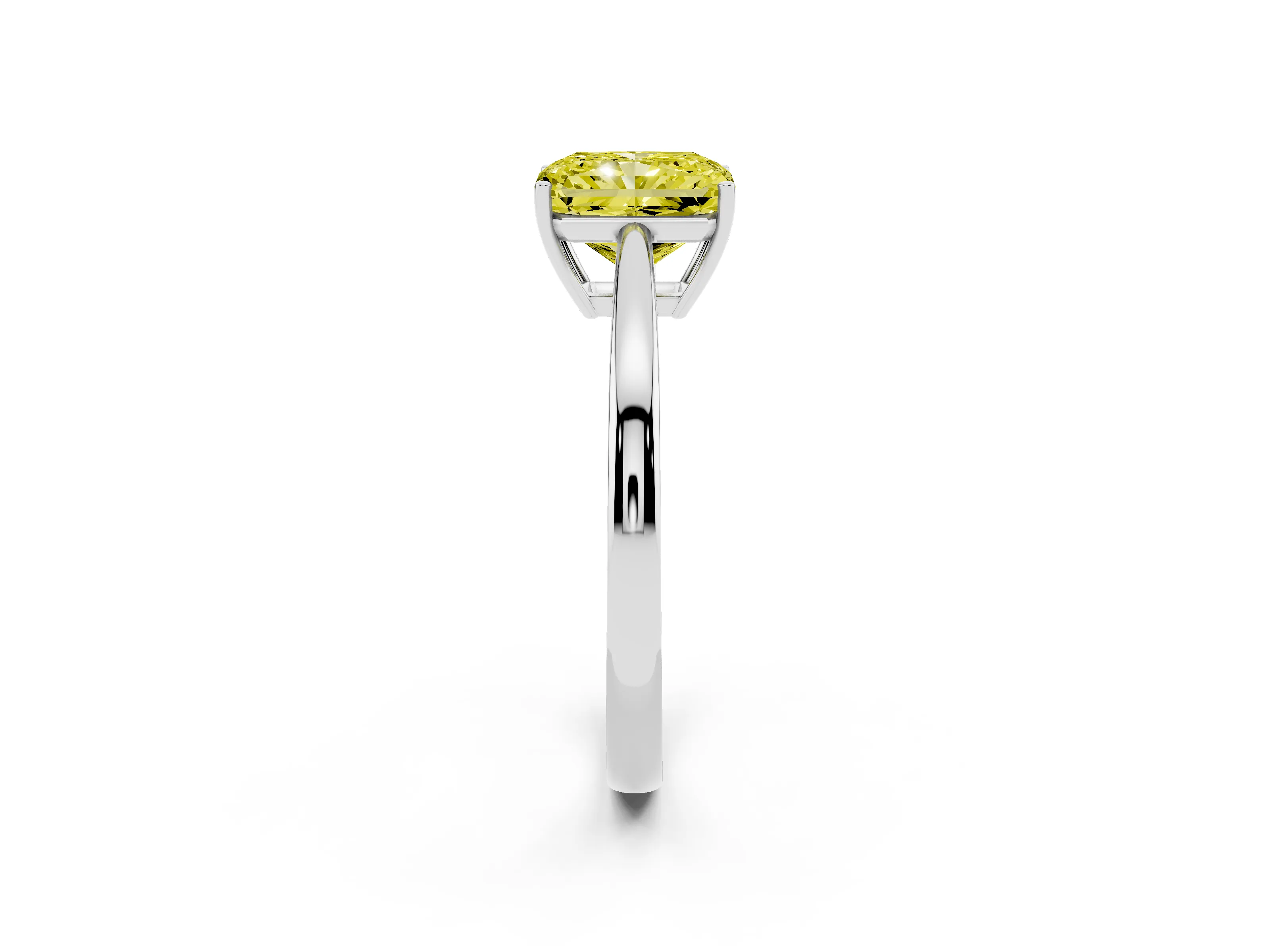 Fancy Yellow Radiant Cut Diamond Solitaire Ring Set in Silver with Split Shank and Prong Setting
