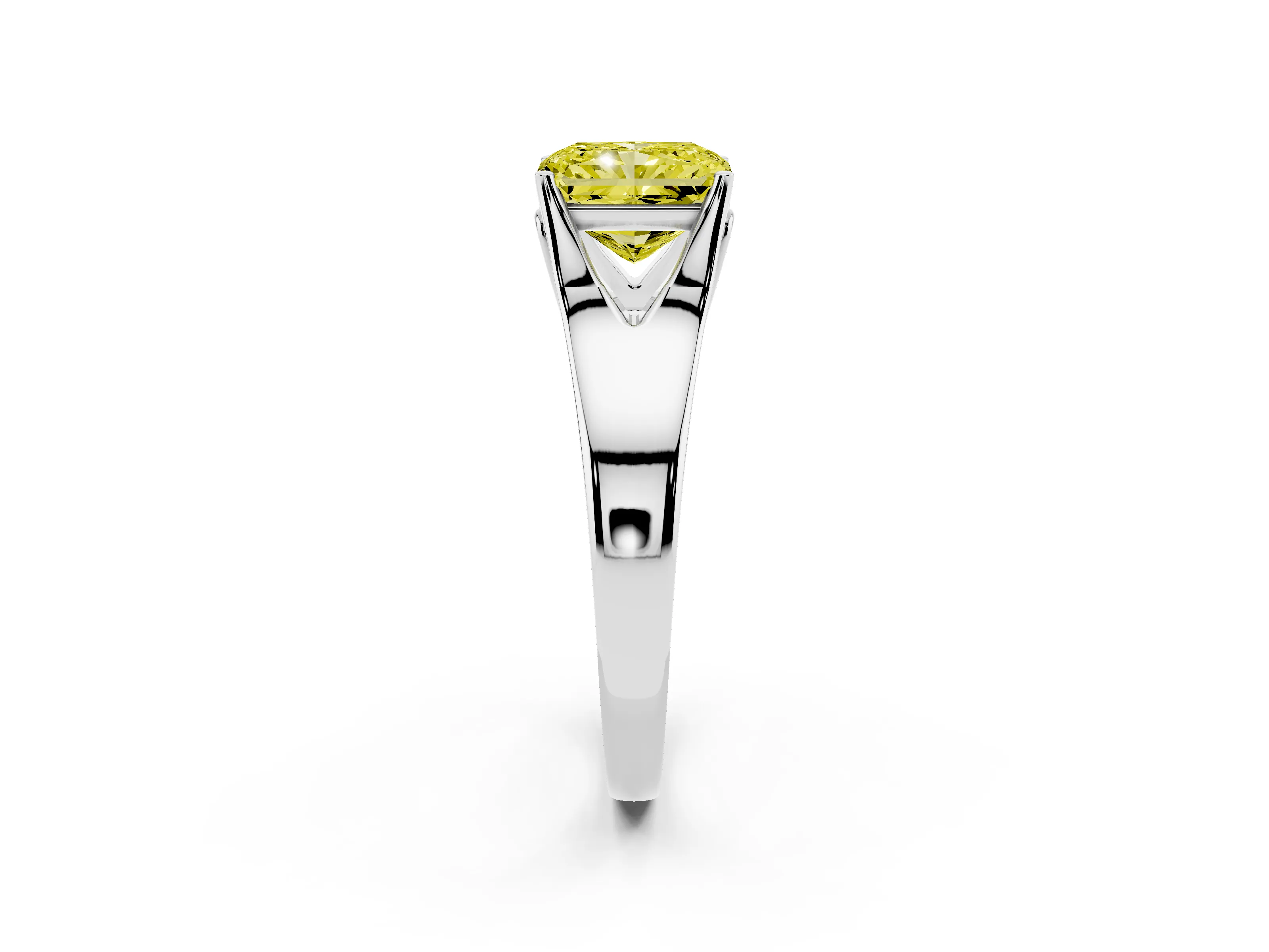 Fancy Yellow Radiant Cut Diamond Solitaire Ring Set in Silver with Arched Cathedral Band and Prong Setting