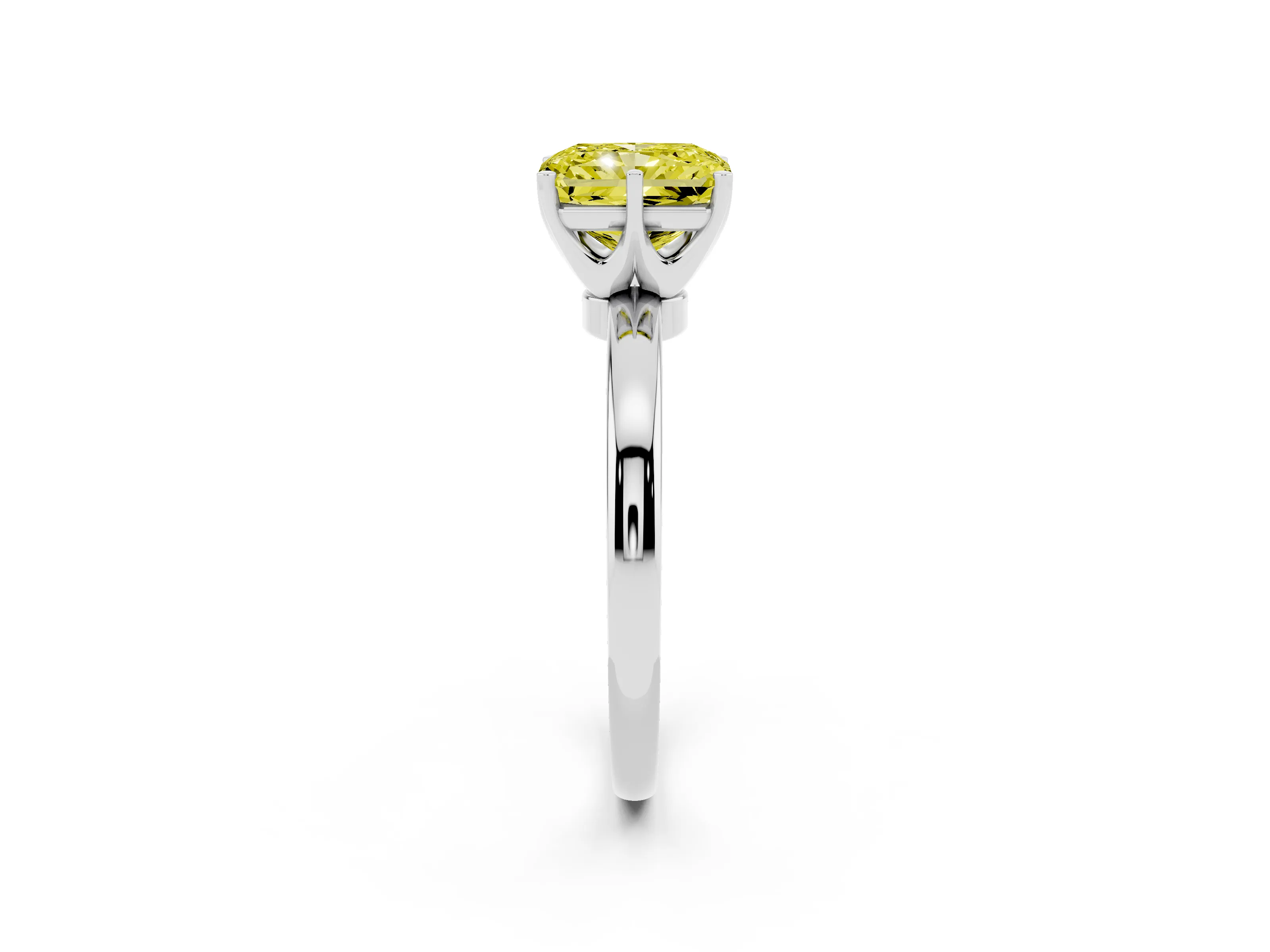 Fancy Yellow Radiant Cut Diamond Solitaire Ring Set in Silver with Raised Prong Setting on a Classic Band