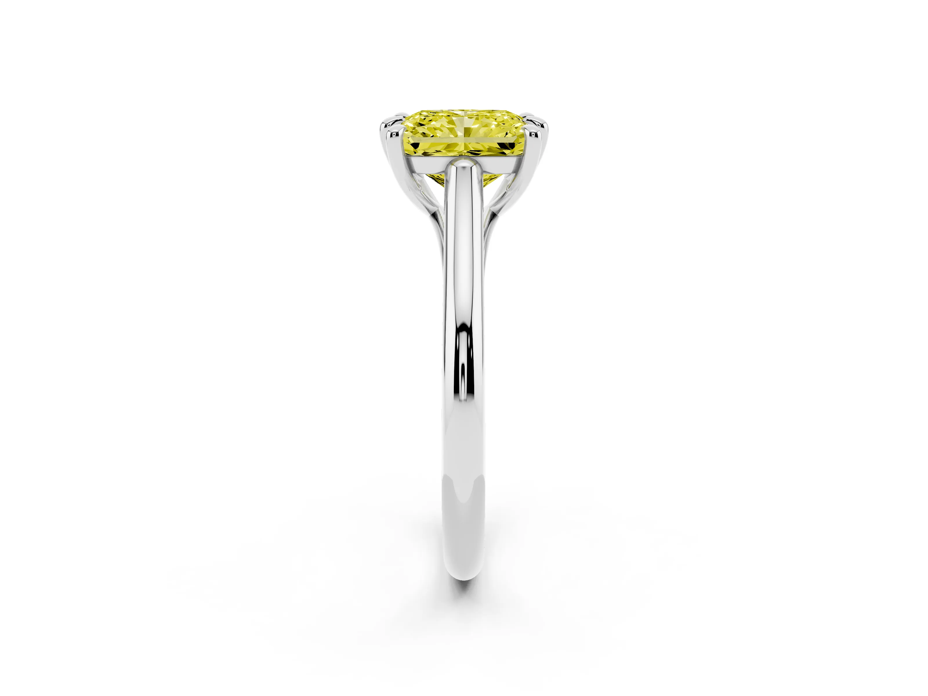 Fancy Yellow Radiant Cut Diamond Solitaire Engagement Ring Set in Silver with Prong Setting and Plain Classic Band