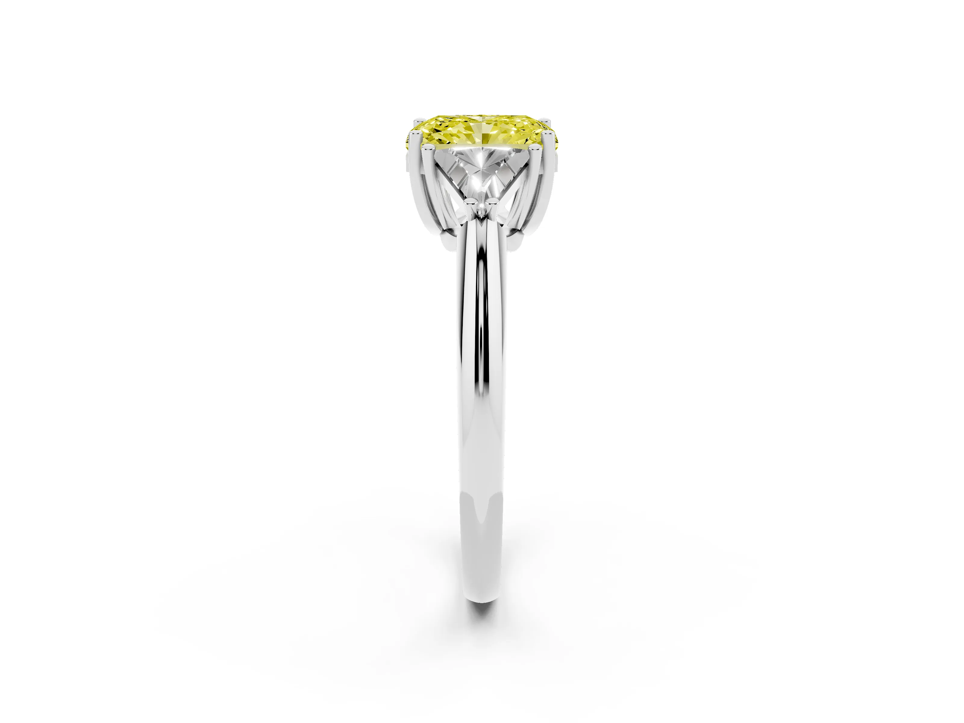 Fancy Yellow Radiant Cut Diamond Three-Stone Engagement Ring Set in Platinum with Trillion Side Stones