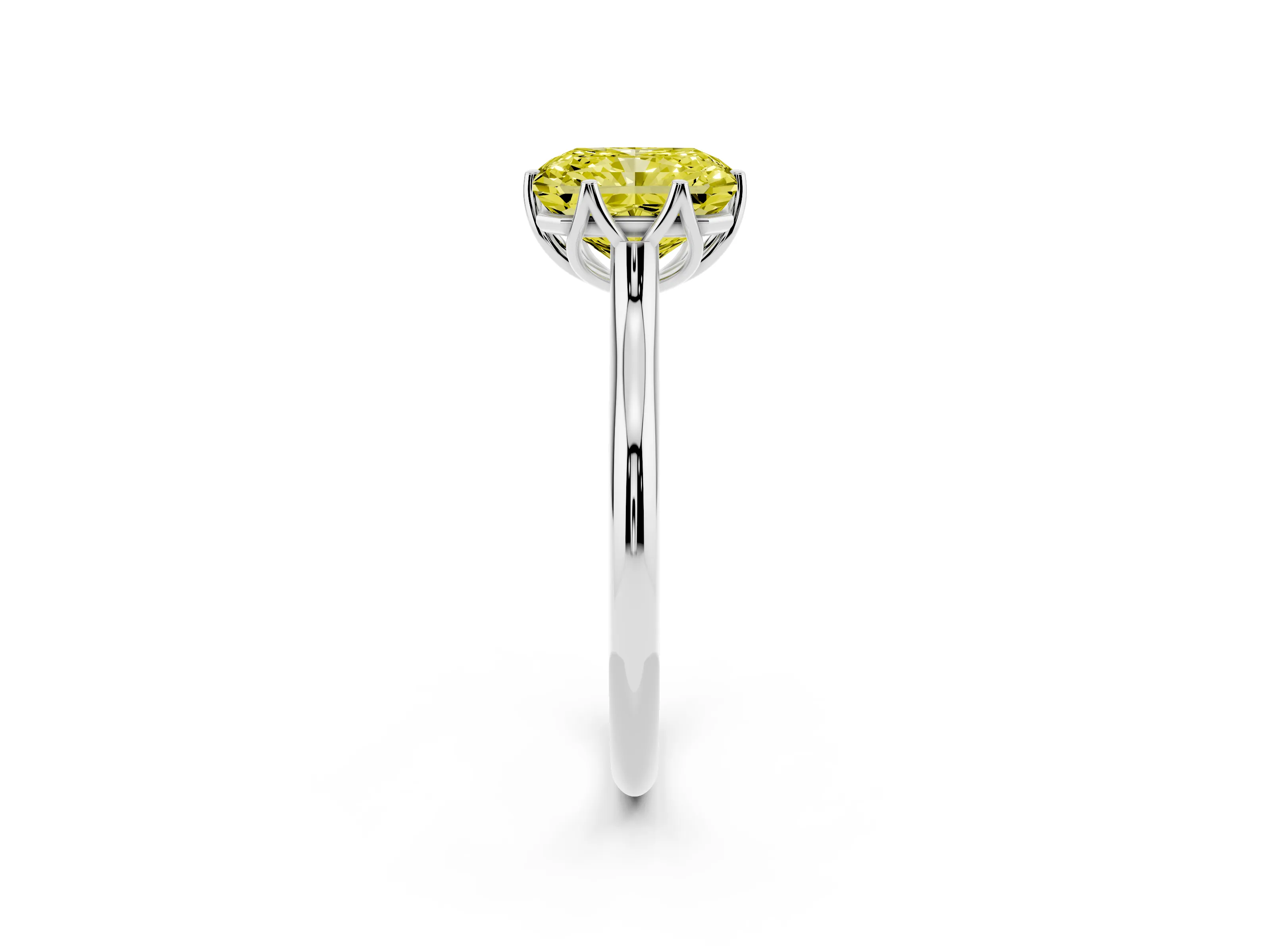 Fancy Yellow Radiant Cut Diamond Solitaire Cathedral Ring Set in Silver with Prong Setting
