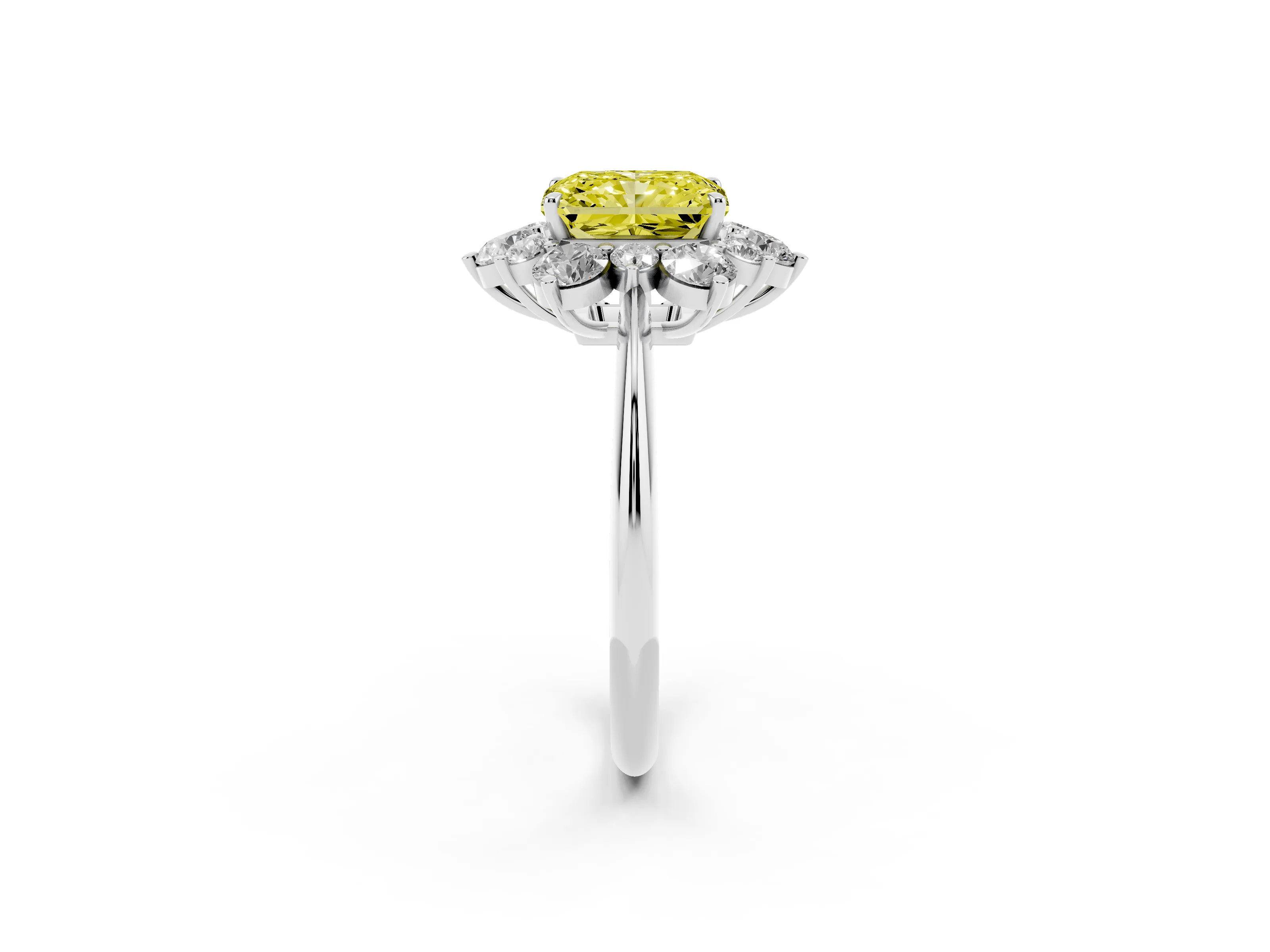 Fancy Yellow Radiant Cut Diamond Cluster Halo Ring Set in Silver with Solitaire Band and Prong Setting