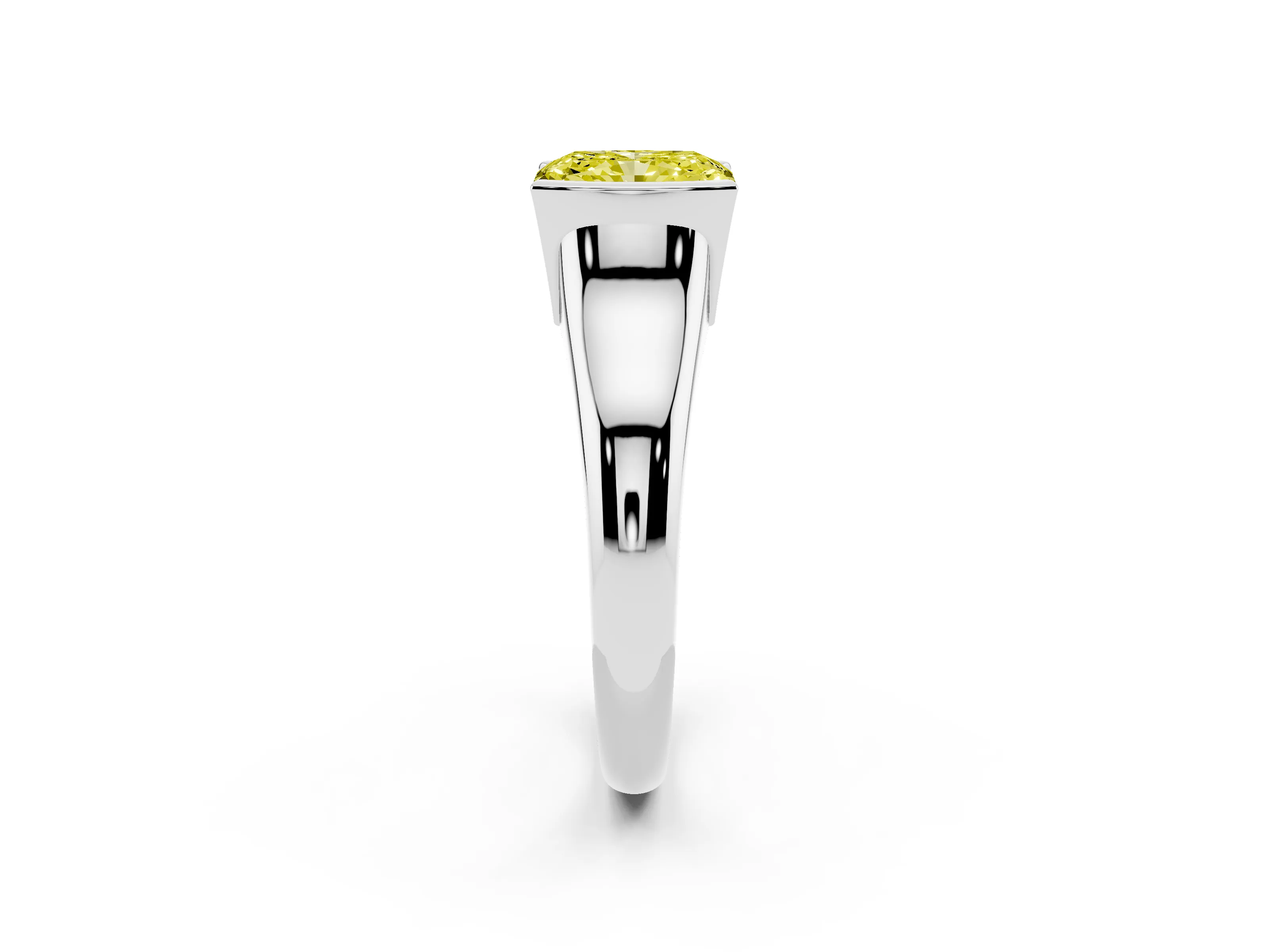 Fancy Yellow Radiant Cut Diamond Solitaire Tension Set Ring Set in White gold with Split Shank Band