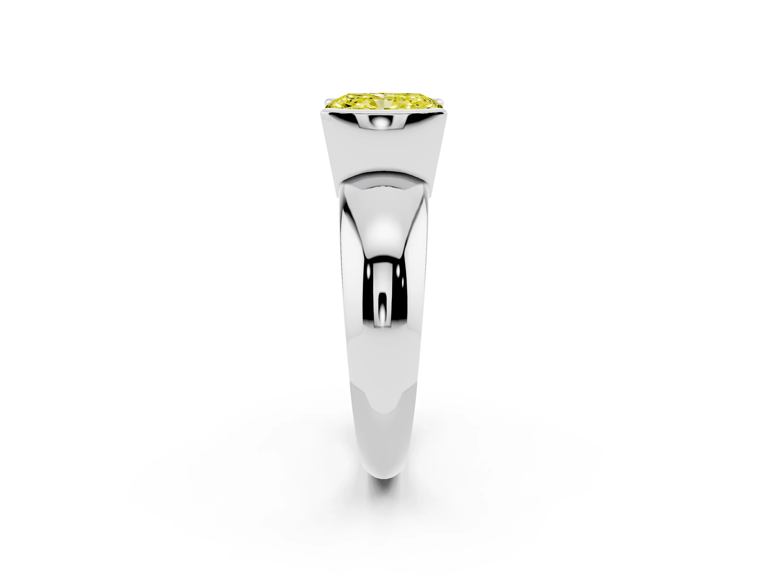 Fancy Yellow Radiant Cut Diamond Solitaire Tension Set Ring Set in White gold with Wide Band